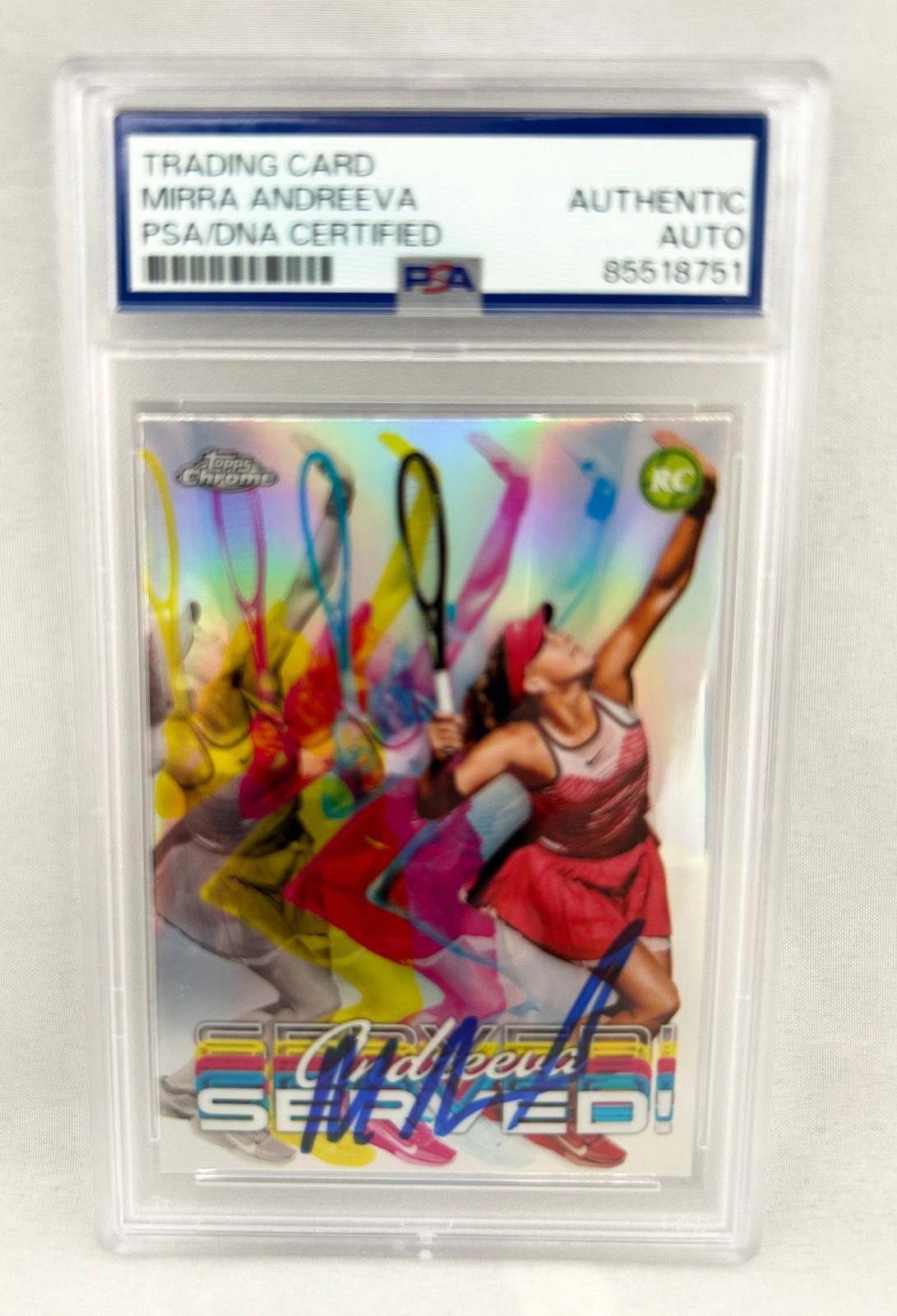Mirra Andreeva Signed Card 2024 Topps Chrome Served #SER-MA PSA/DNA COA