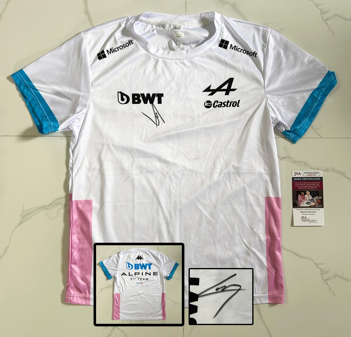 PIERRE GASLY SIGNED SHIRT ALPINE FORMULA 1 F1 JSA 2 COA COLLECTIBLE MEMORABILIA