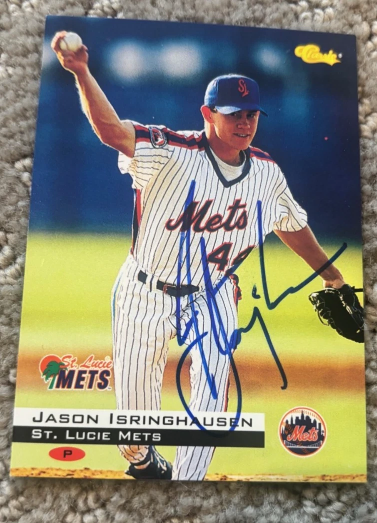 Jason Isringhausen autographed signed card (St Lucie Mets) 1994 Classic #68