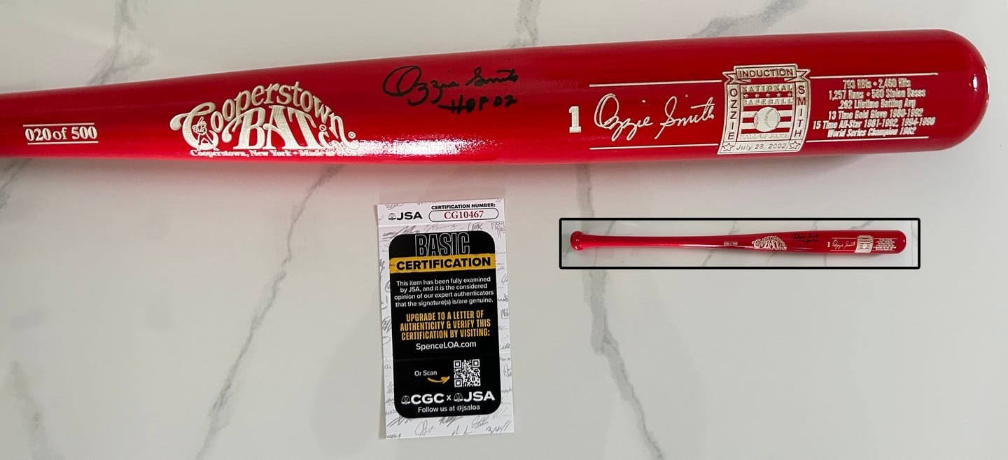 Ozzie Smith Signed Bat Hall Of Fame Induction 20 of 500 St. Louis Cardinals J...