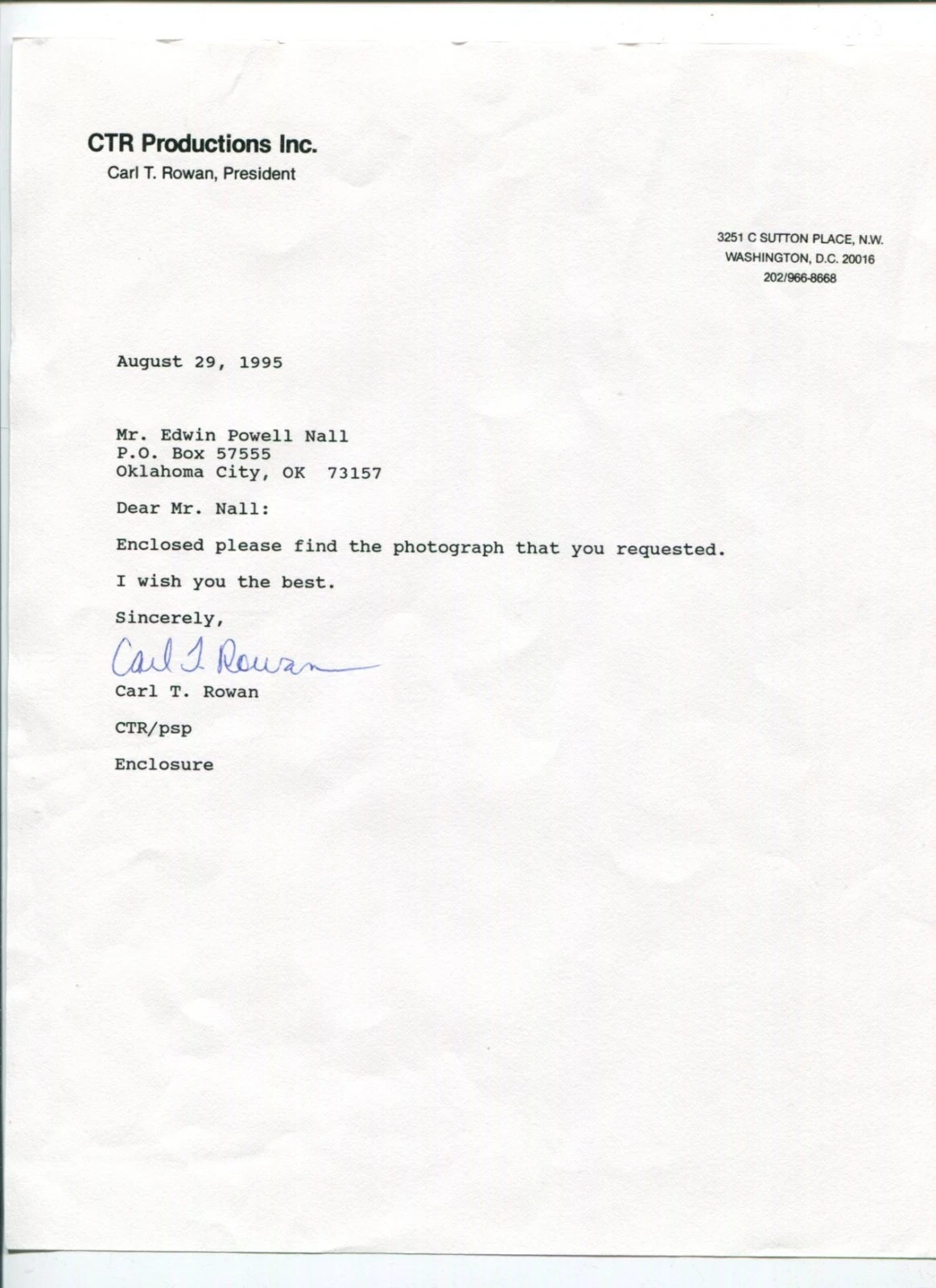 Carl Rowan Author Civil Rights Leader Montgomery Bus Boycott Signed Autograph LS