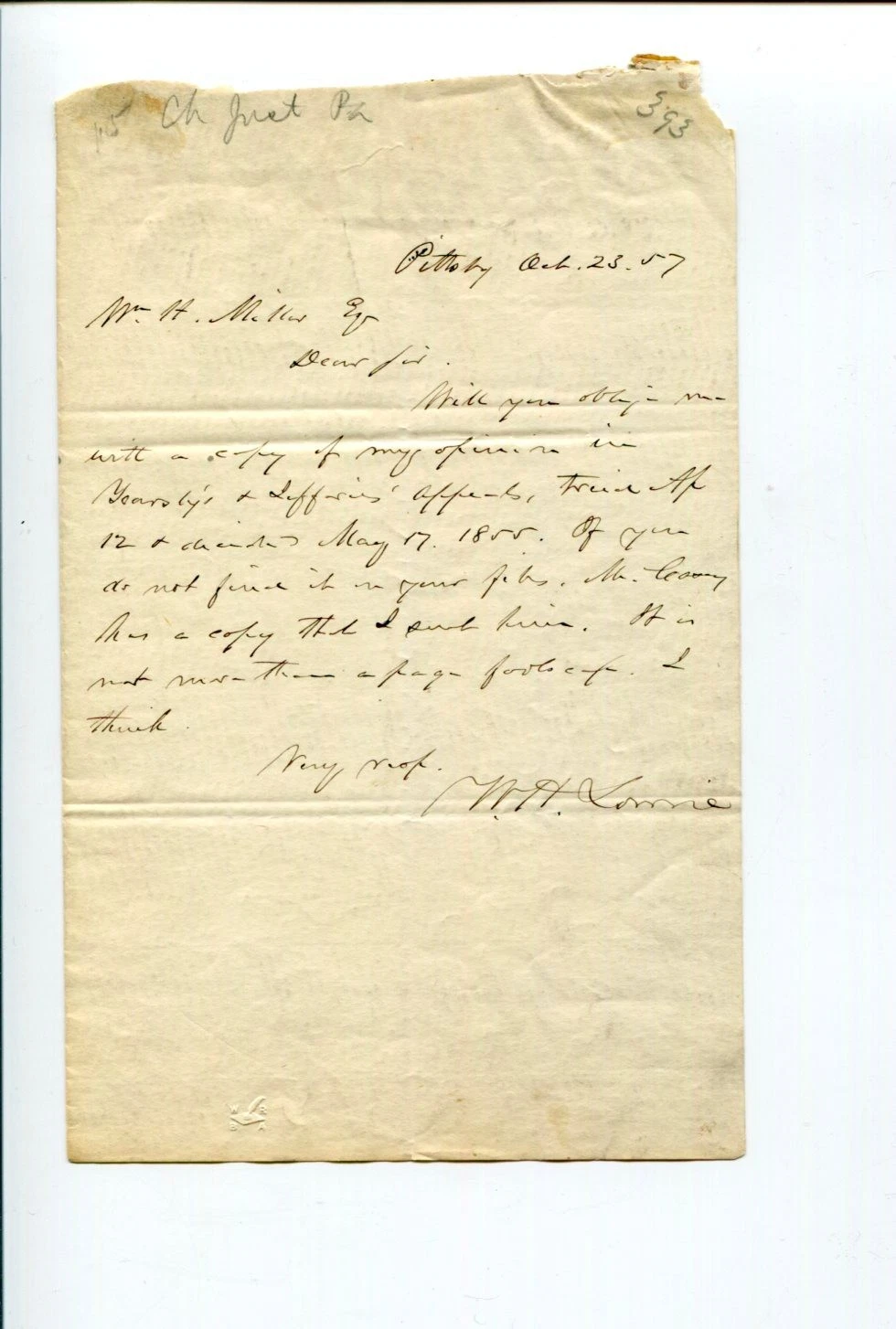 Walter H Lowrie Pennsylvania Chief Justice Supreme Court Signed Autograph ALS