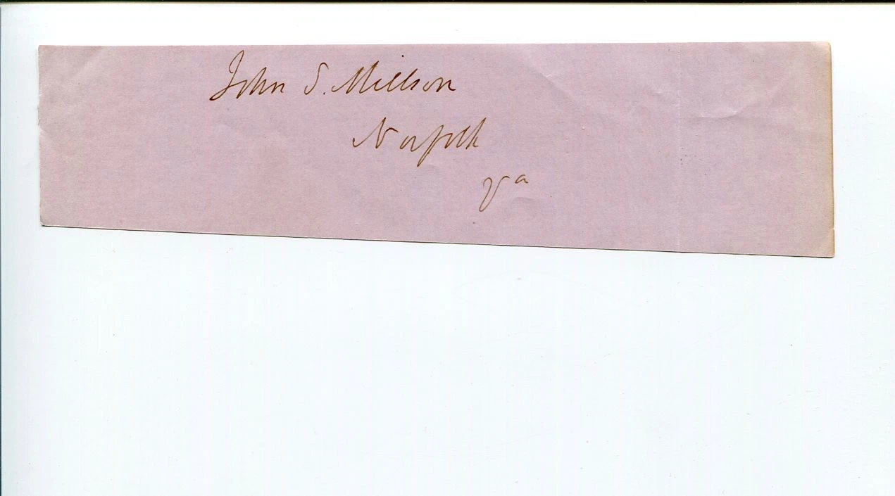 John Singleton Millson VA Virginia US Representative Congress Signed Autograph