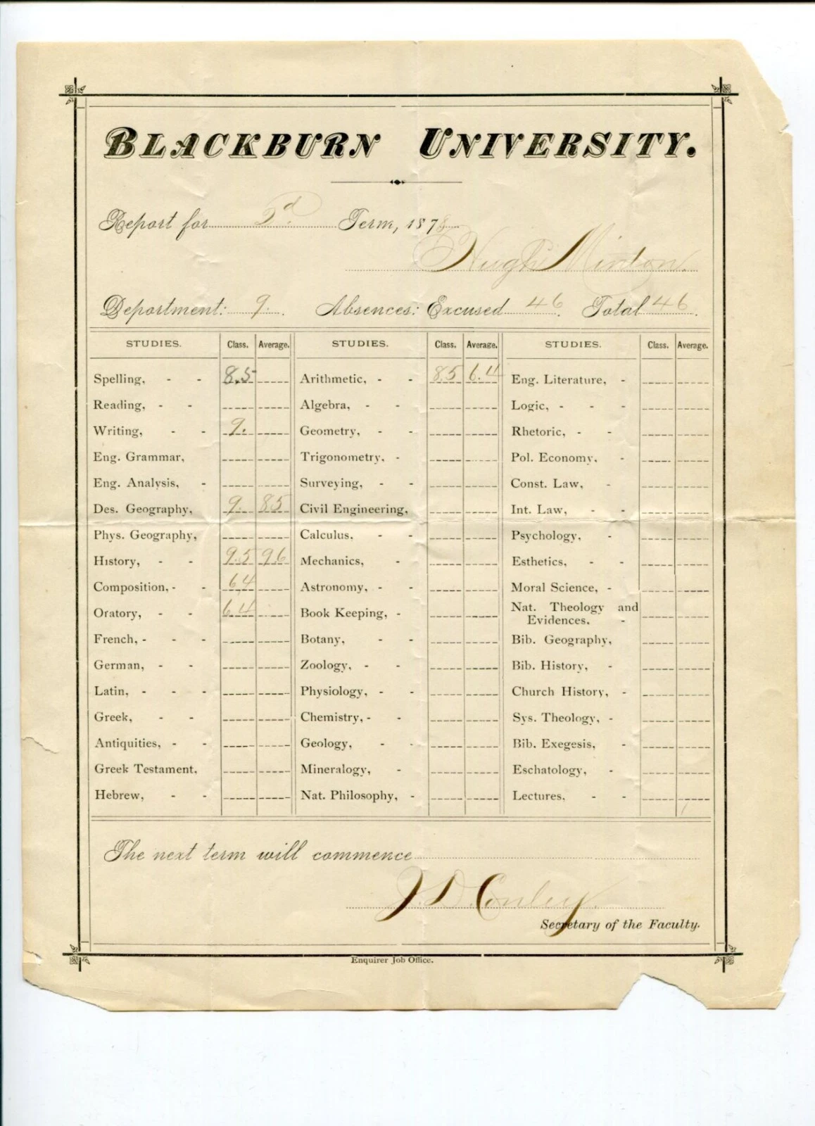 John Dykeman Conley New York Scientist Blackburn University Signed Autograph Doc