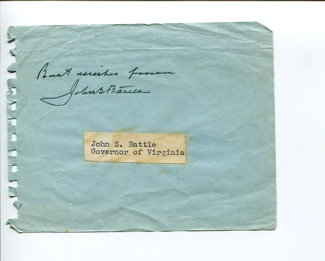 John S. Battle Governor Of Virginia US Commission Civil Rights Signed Autograph