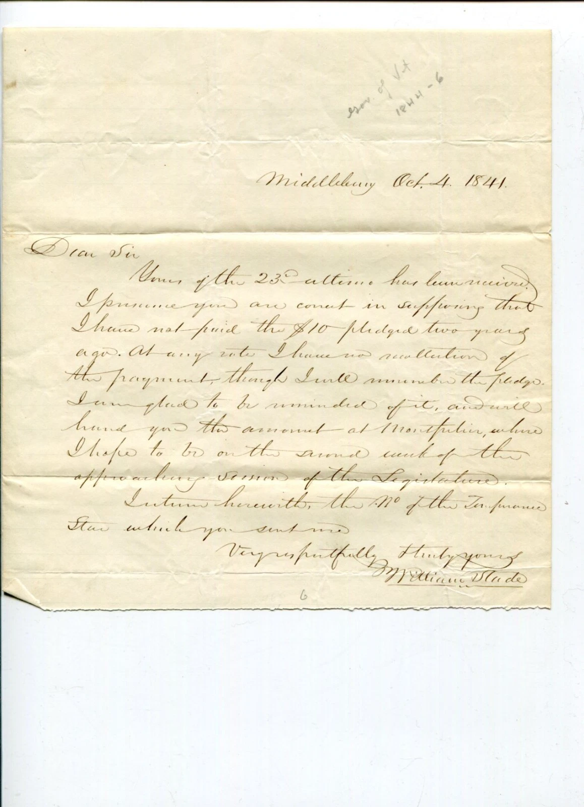 William Slade Governor Vermont US Representative Congress Signed Autograph ALS