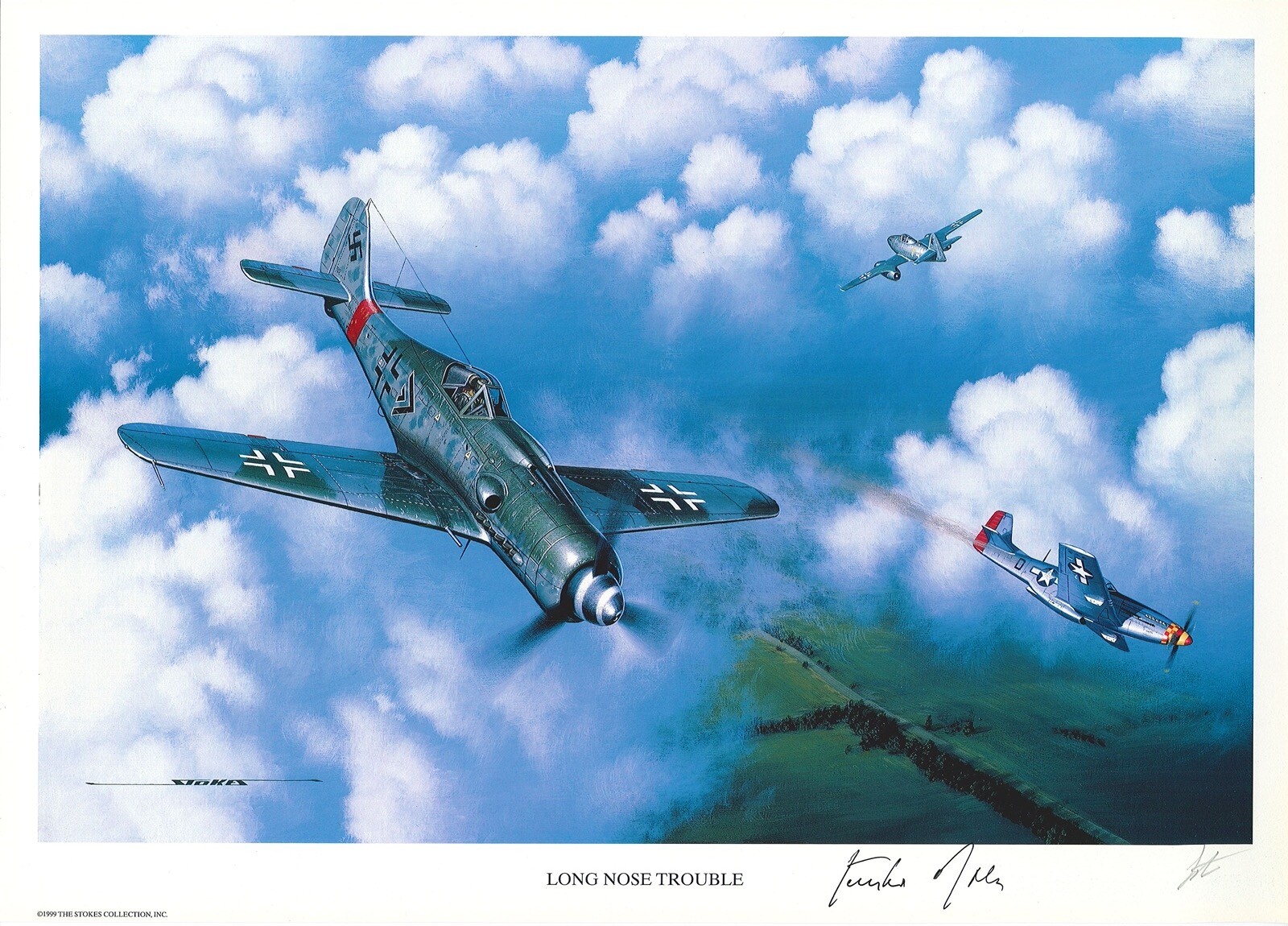 GUNTHER RALL HAND SIGNED LONG NOSE TROUBLE PRINT STAN STOKES WWII ACE 275V