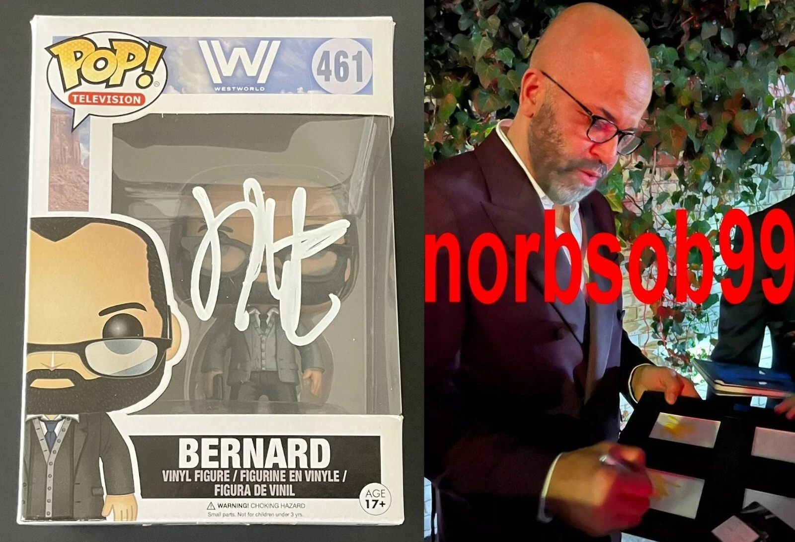 JEFFREY WRIGHT SIGNED WESTWORLD BERNARD FUNKO #461 w/EXACT PROOF & BECKETT COA
