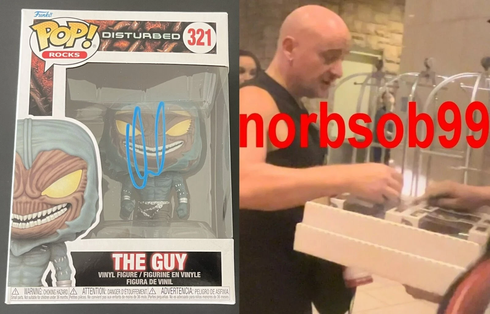 DAVID DRAIMAN SIGNED DISTURBED THE GUY FUNKO POP #321 w/EXACT PROOF BECKETT COA