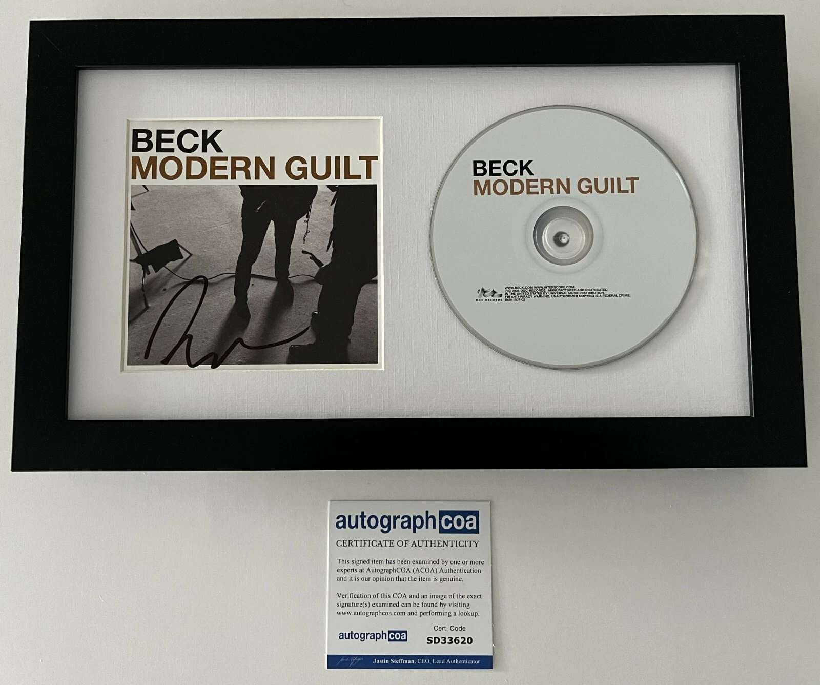 BECK HANSEN SIGNED AUTOGRAPH MODERN GUILT FRAMED & MATTED CD w/PROOF & ACOA COA