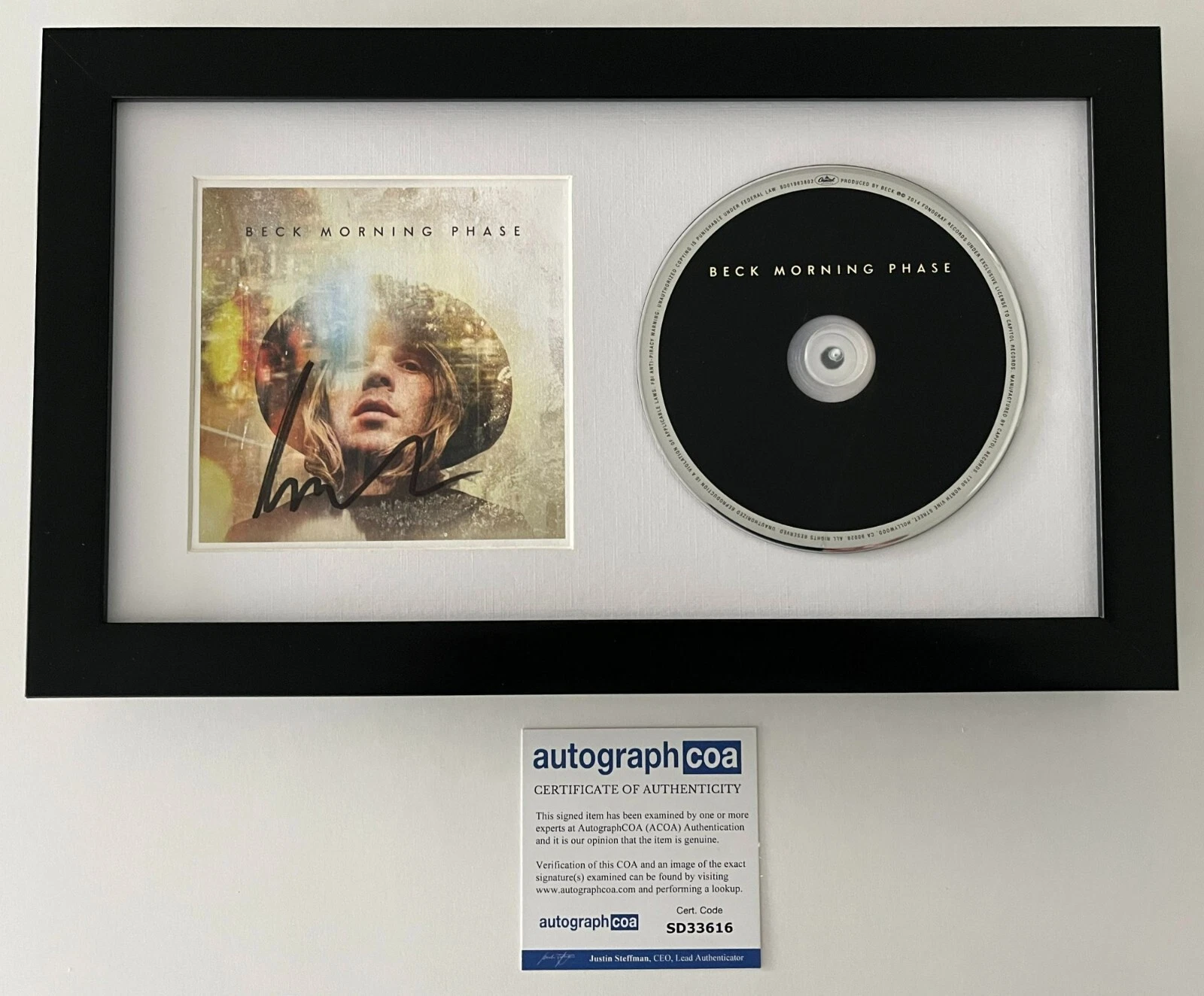 BECK HANSEN SIGNED AUTOGRAPH MORNING PHASE FRAMED & MATTED CD w/EXACT PROOF ACOA