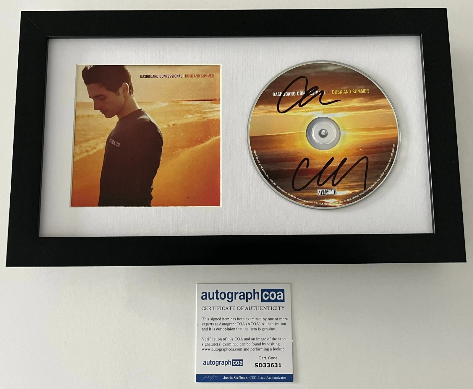 CHRIS CARRABBA SIGNED DASHBOARD CONFESSIONAL DUSK & SUMMER FRAMED CD w/PROOF COA