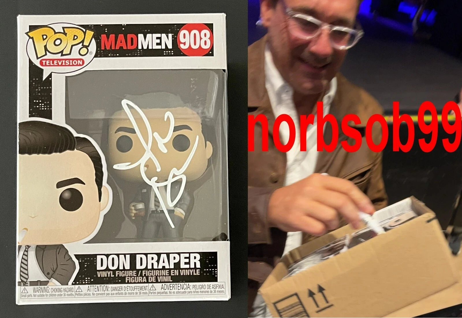 JON HAMM SIGNED AUTOGRAPH MAD MEN DON DRAPER FUNKO 908 w/EXACT PROOF BECKETT COA