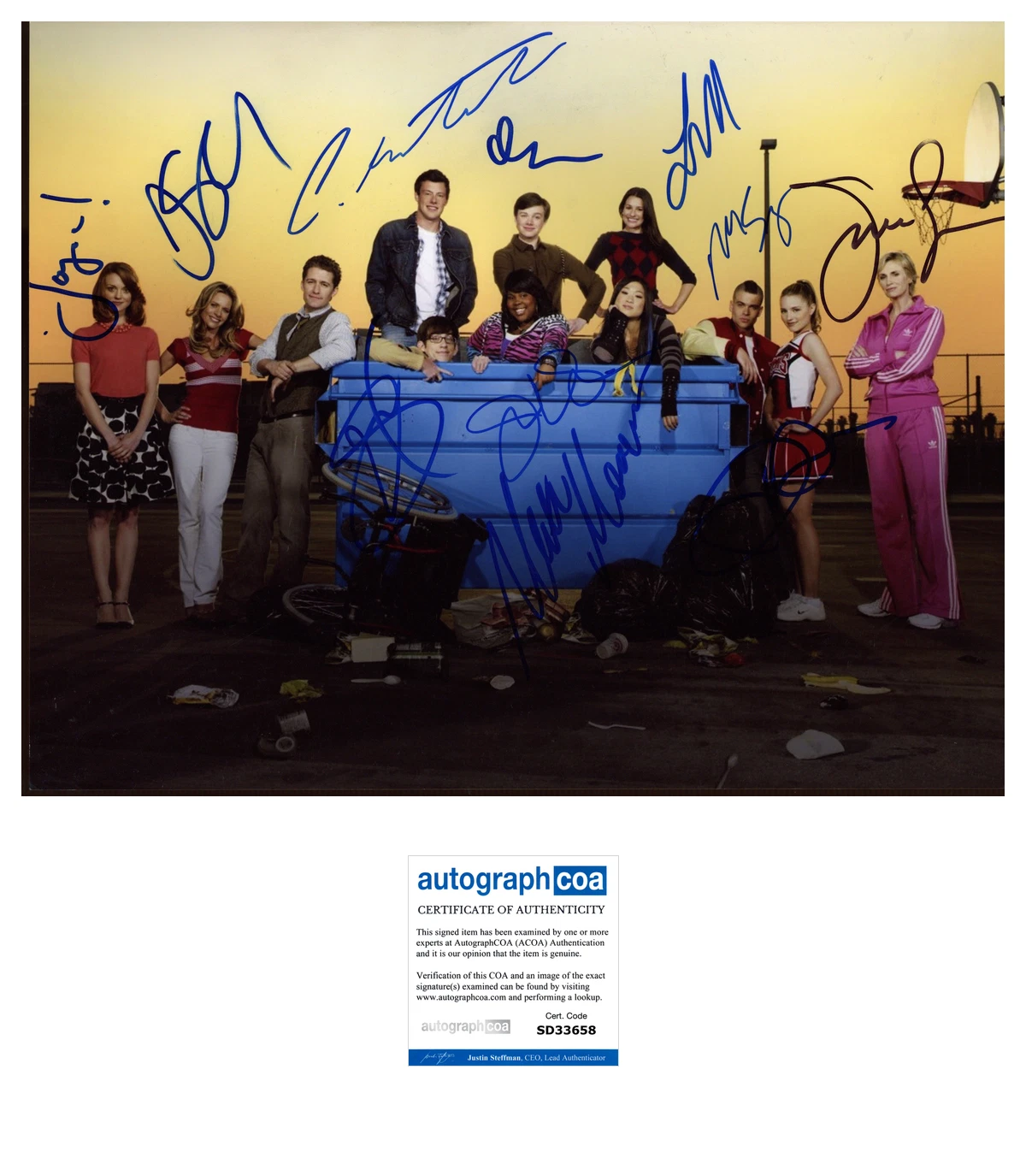 GLEE CAST CORY MONTEITH MARK SALLING +9 SIGNED 11x14 PHOTO w/PROOF AUTOGRAPH COA