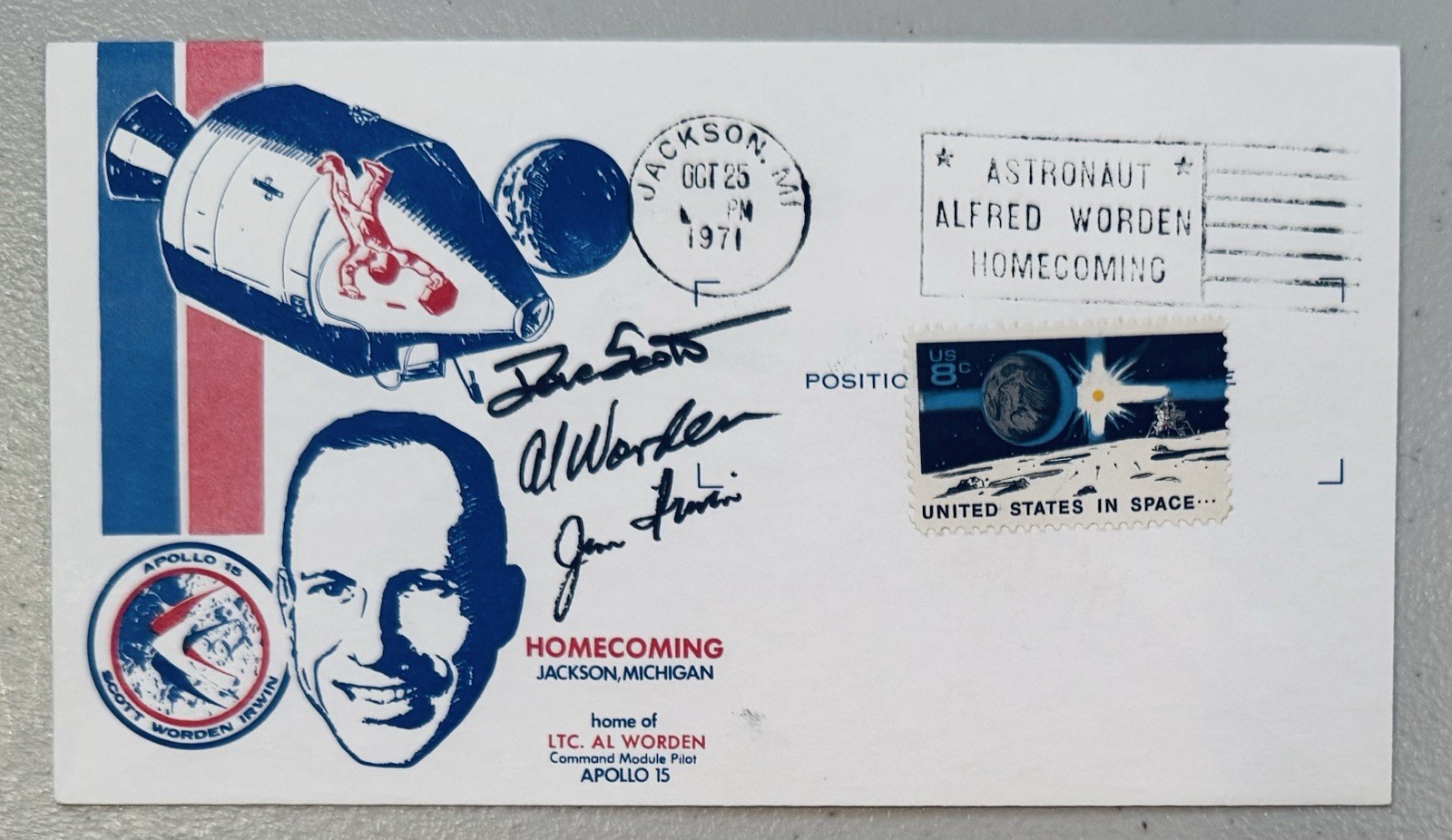 Jim Irwin Dave Scott Al Worden Signed Auto First Day Cover JSA LOA Apollo 15 XV