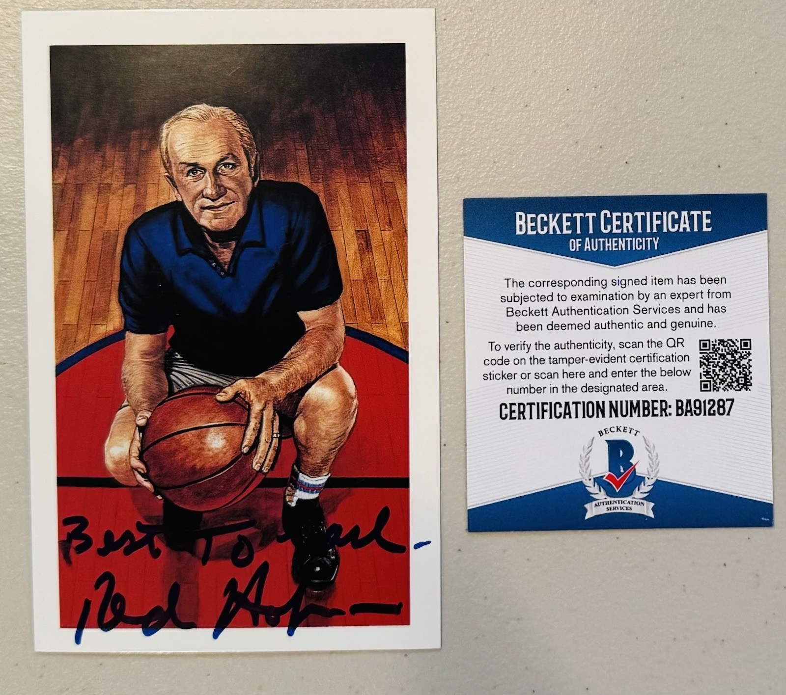 Red Holzman Signed Autographed Ron Lewis HOF Postcard Beckett BAS Cert