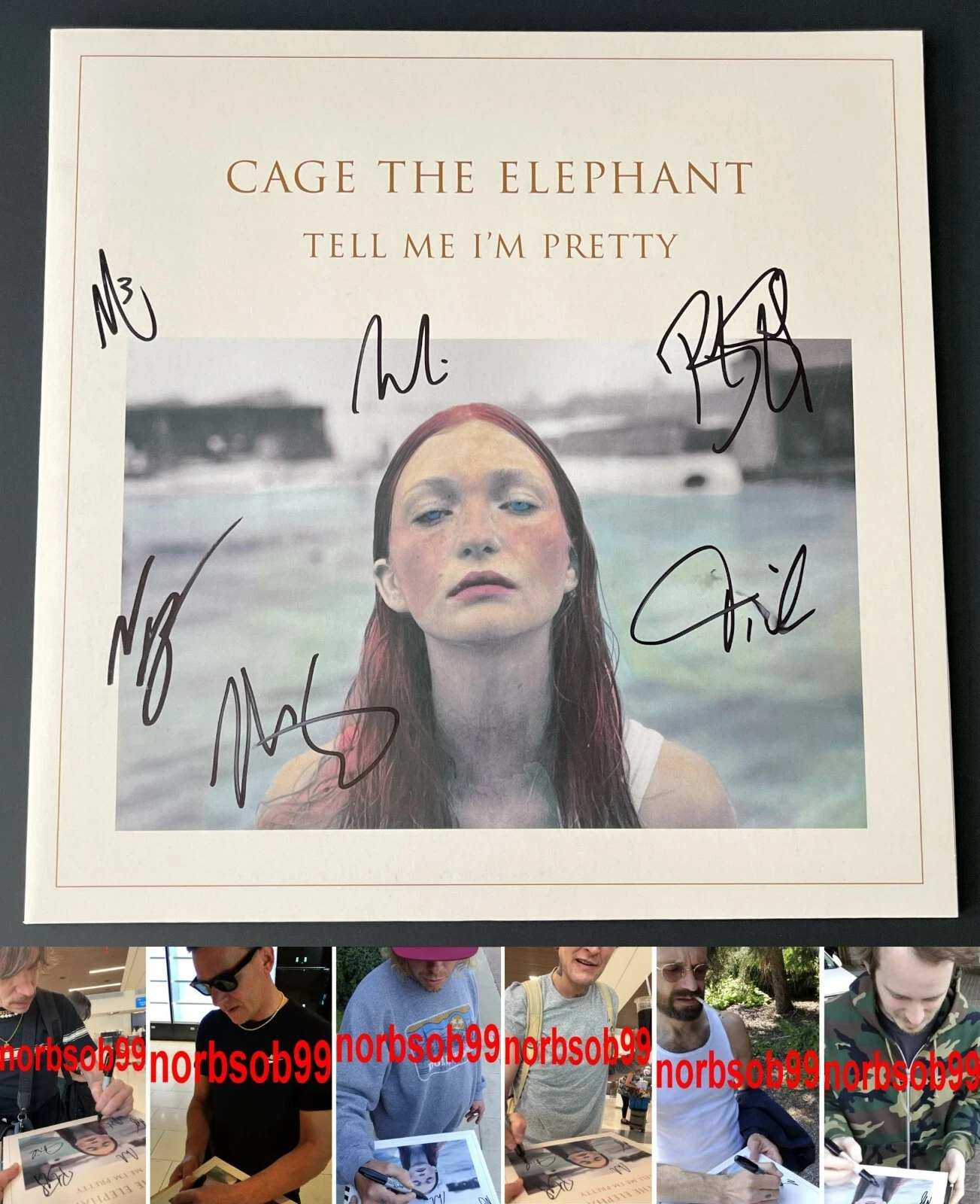 CAGE THE ELEPHANT MATT SHULTZ +5 SIGNED TELL ME I'M PRETTY VINYL w/EXACT PROOF