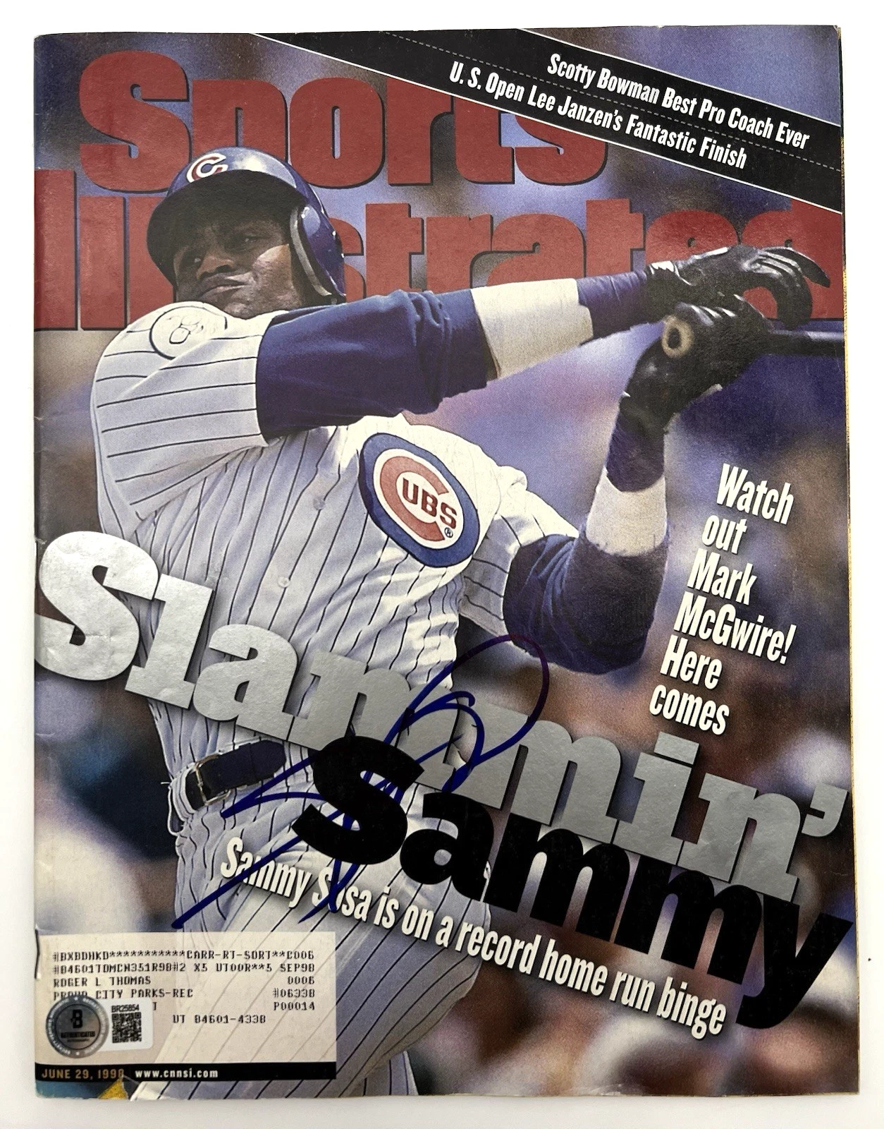 Sammy Sosa Signed Sports Illustrated Chicago Cubs w/Beckett COA BR25854 June 98