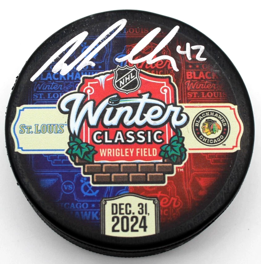 Nolan Allen Signed Chicago Blackhawks 2024 Winter Classic Hockey Puck w/COA