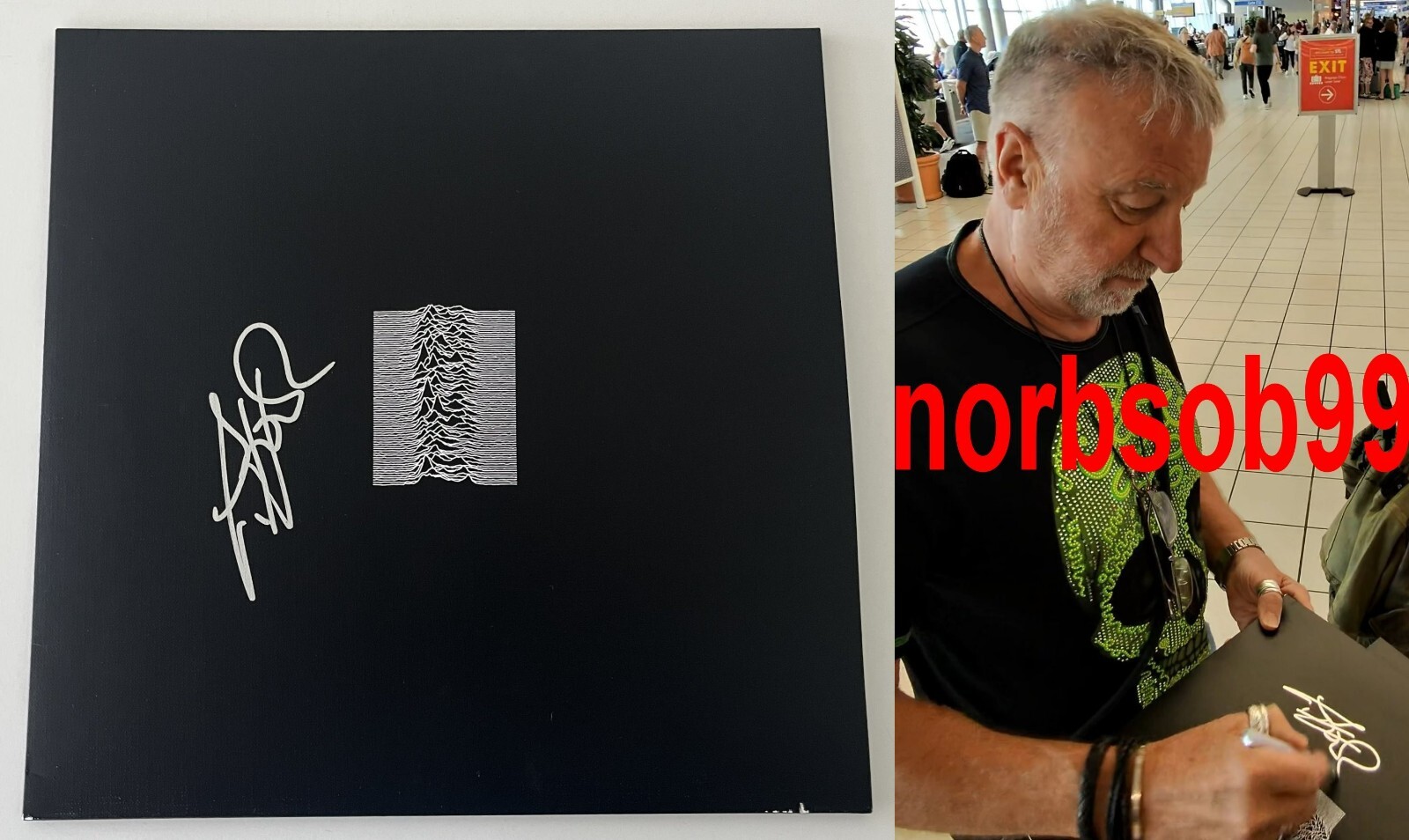 PETER HOOK SIGNED AUTOGRAPH JOY DIVISION UNKNOWN PLEASURES VINYL w/EXACT PROOF