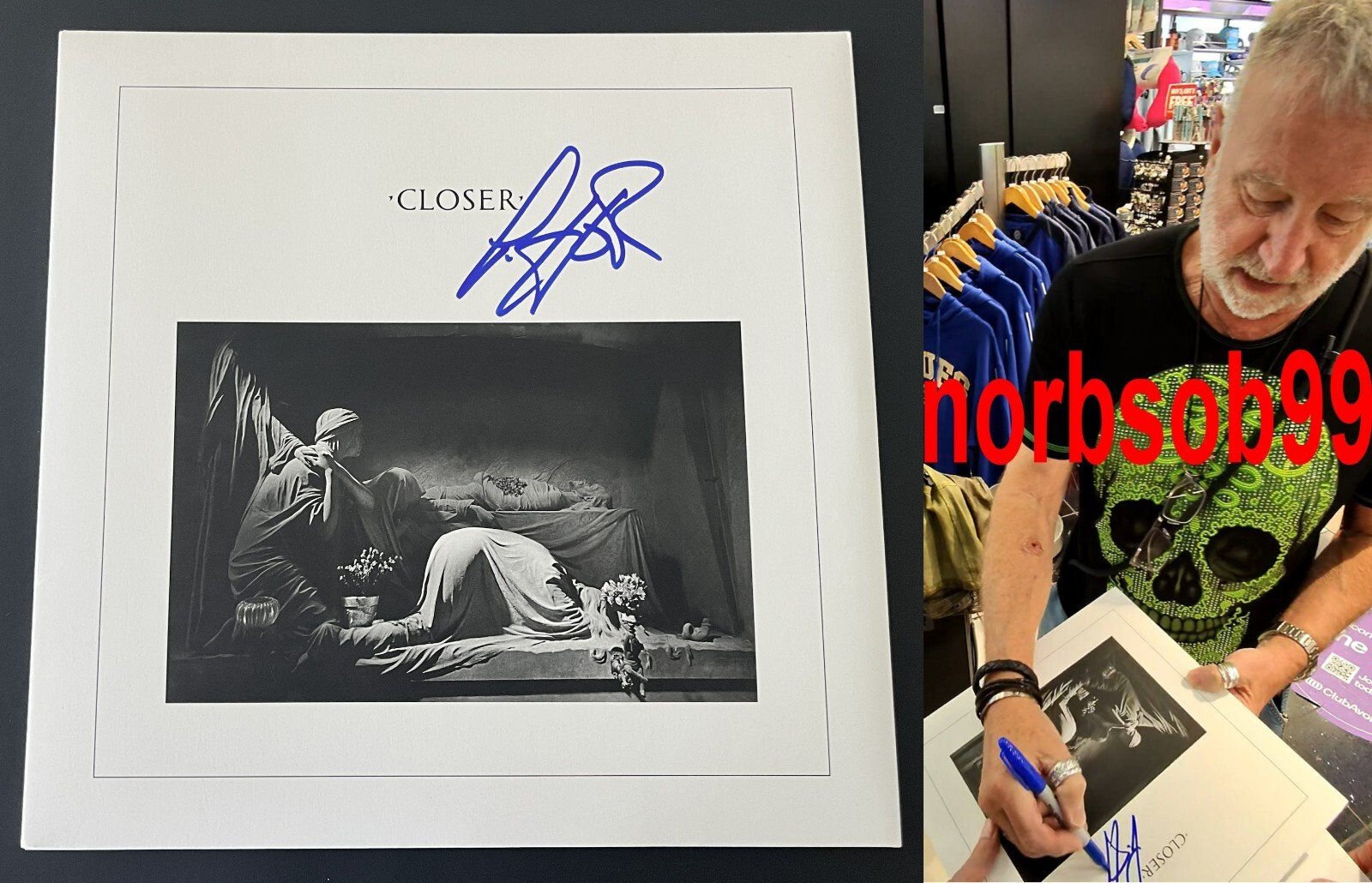 PETER HOOK SIGNED AUTOGRAPH JOY DIVISION CLOSER VINYL ALBUM RECORD w/EXACT PROOF