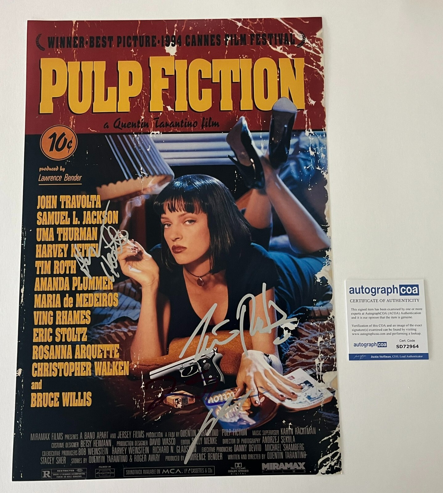 Pulp Signed PULP FICTION QUENTIN TARANTINO TRAVOLTA +2 SIGNED 12x18 PHOTO wEXACT ...