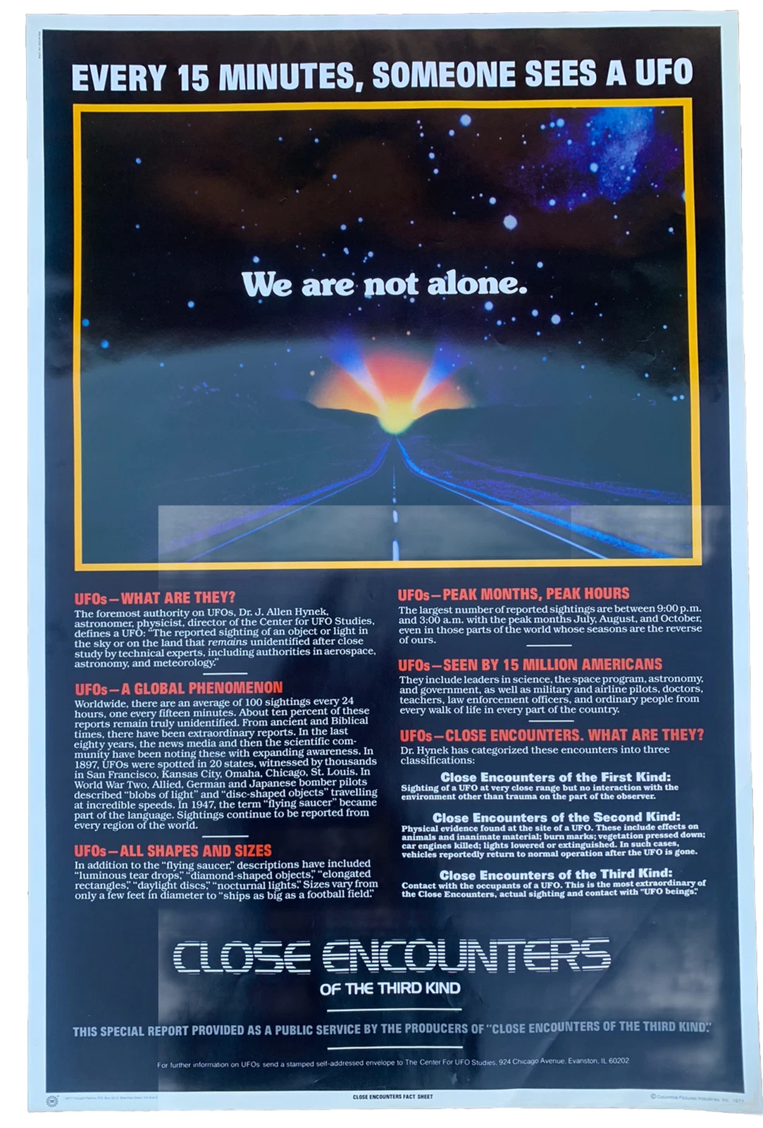 CLOSE ENCOUNTERS VINTAGE 1977 ORIGINAL 23″ X 35″ MOVIE POSTER #1 D7 COLLECTIBLE MEMORABILIA