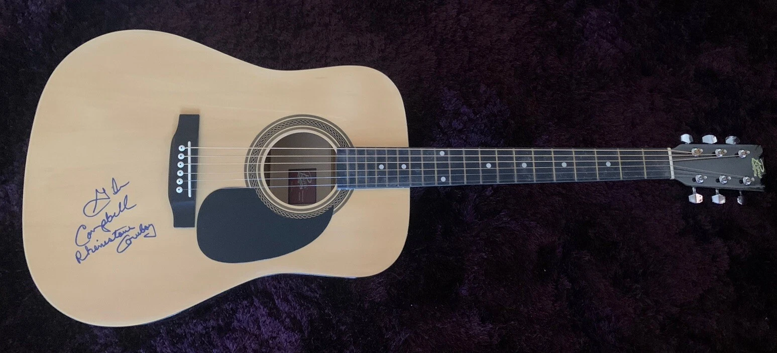 Glen Campbell Signed Acoustic Guitar BAS Beckett Certified W/ Rhinestone Lyrics