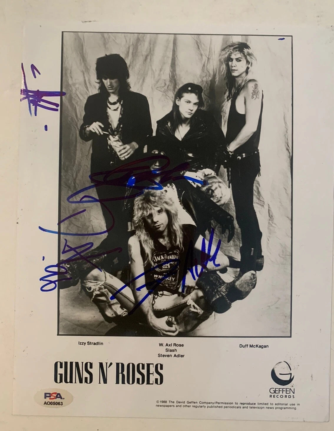 Guns & Roses Band Signed Autographed 8x10 Photo Axl Slash Duff +1 PSA Certified
