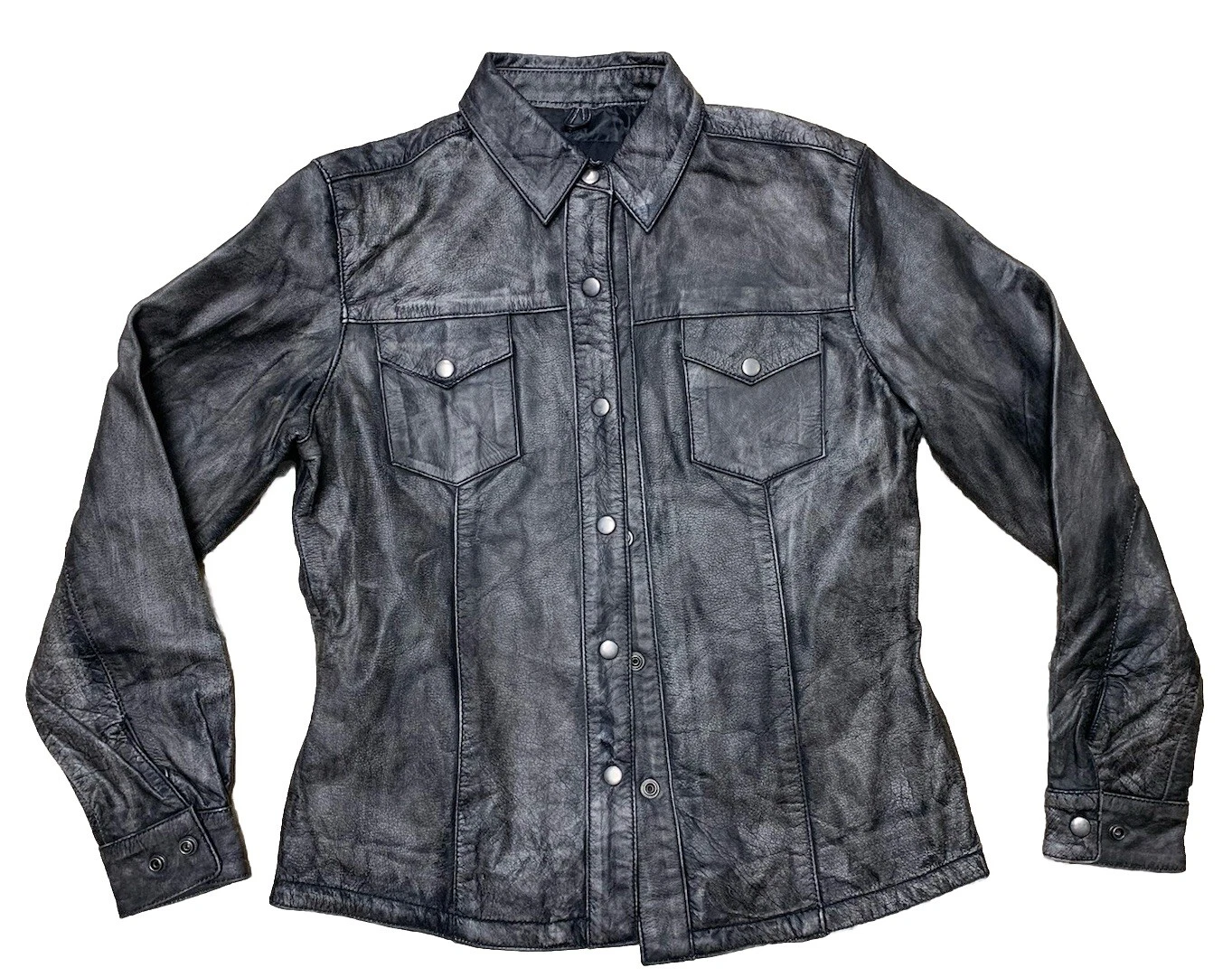 Womens Element Gray Distressed Look Leather Motorcycle Biker Jacket Large