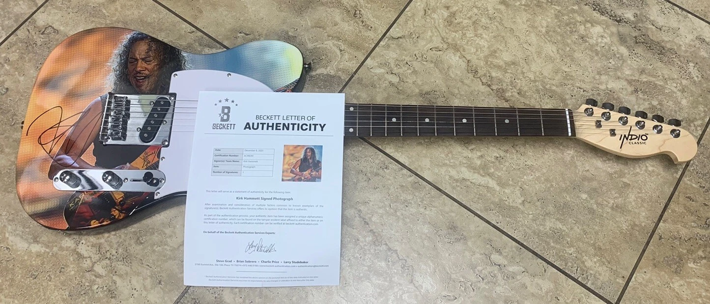 Metallica Kirk Hammett Signed Autographed Tele Style Photo Guitar BAS Certified
