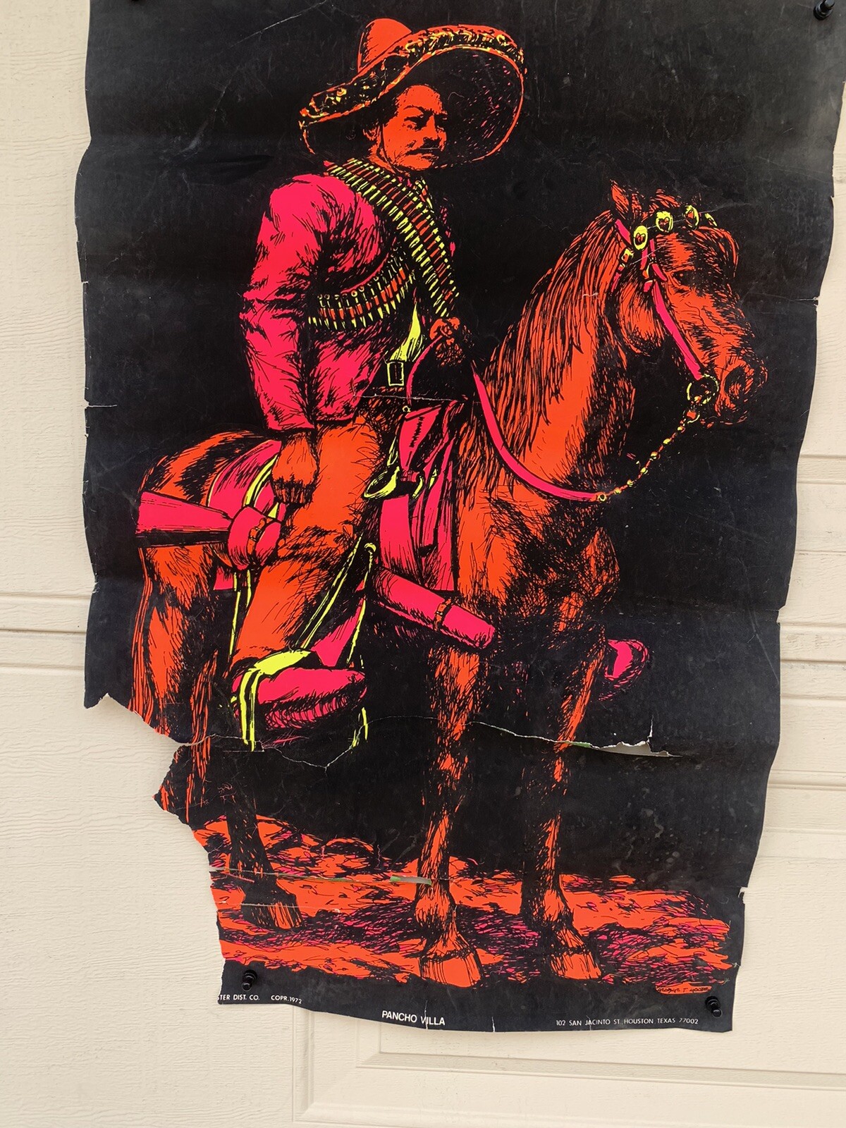 Vintage Poncho Villa Black Light Poster 1972 ORIGINAL 21.5