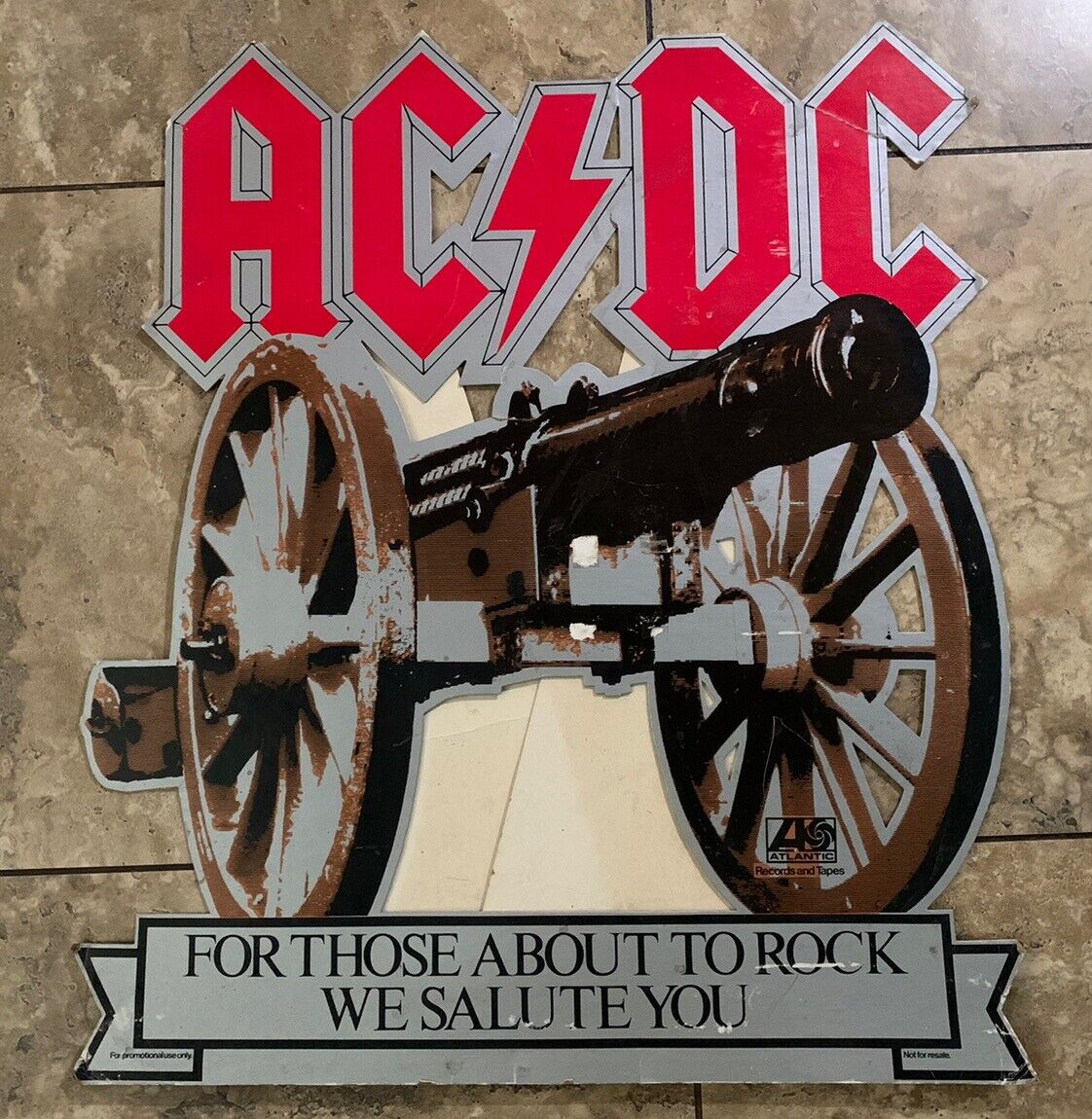 AC/DC FOR THOSE ABOUT TO ROCK VINTAGE CARBOARD PROMO LP ALBUM STANDEE 26.5″X30″ COLLECTIBLE MEMORABILIA