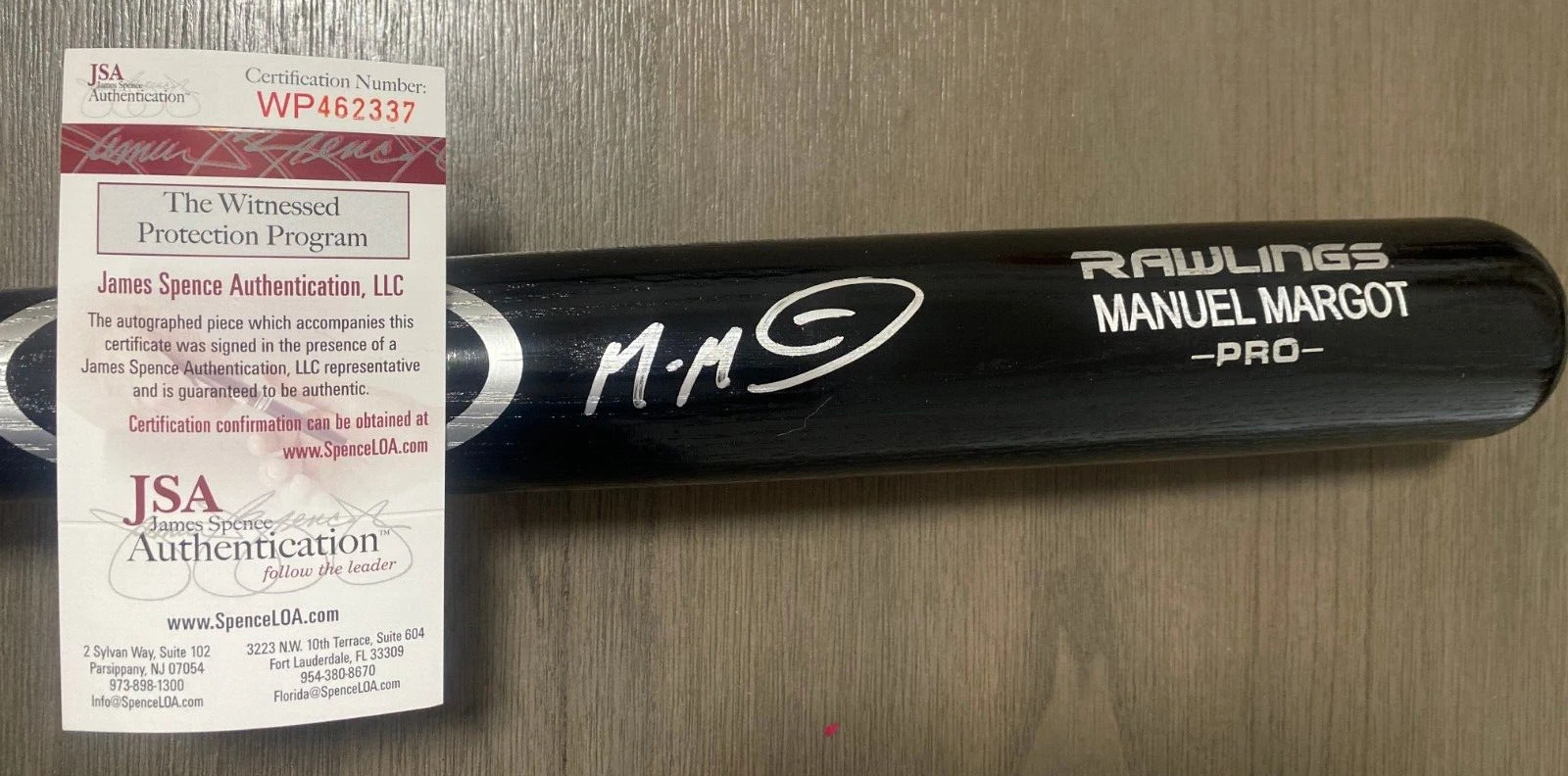 MANUEL MARGOT TWINS/DODGERS SIGNED AUTOGRAPH ENGRAVED BLK RAWLINGS BAT JSA