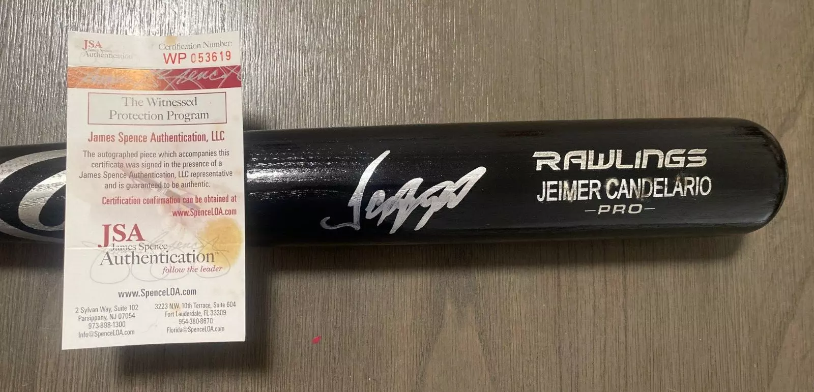 JEIMER CANDELARIO CINCINNATI REDS SIGNED AUTO RAWLINGS ENGRAVED BLACK BAT JSA