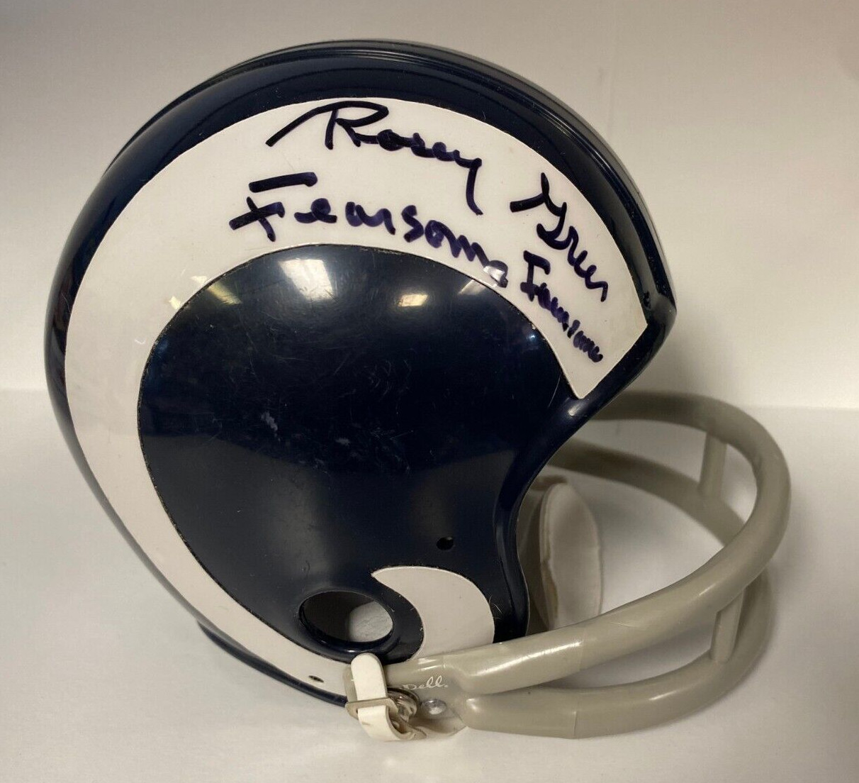ROSEY GRIER LOS ANGELES RAMS 2 BAR THROWBACK SIGNED MINI HELMET BECKETT BAS