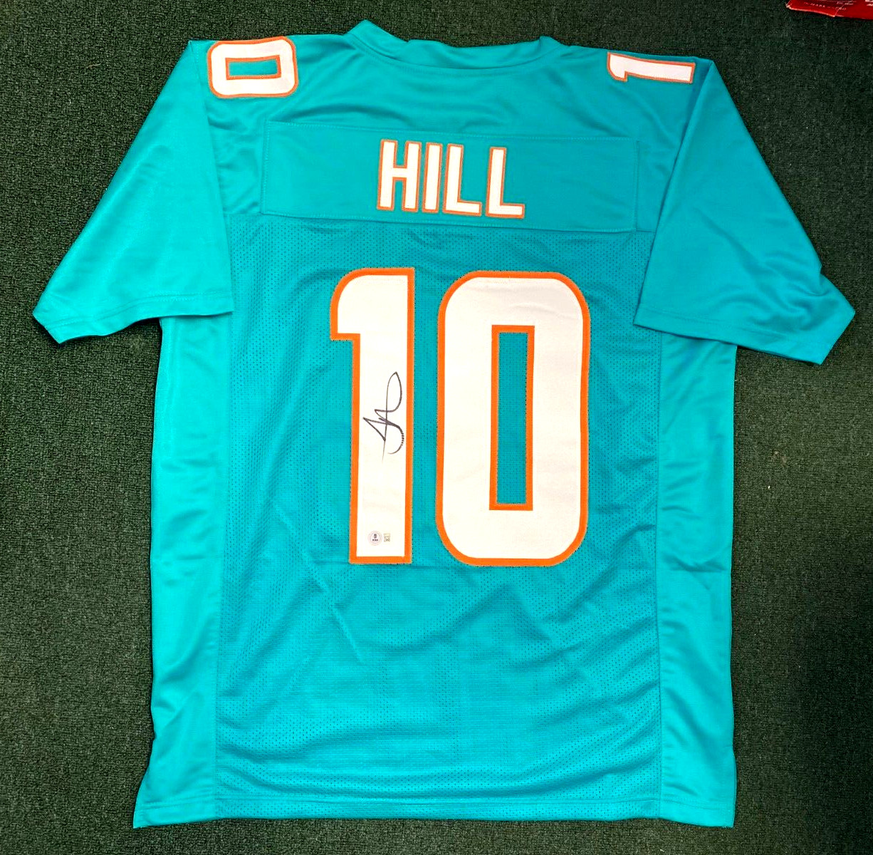 TYREEK HILL DOLPHINS SIGNED AUTO TEAL CUSTOM FOOTBALL JERSEY SZ XL BECKETT