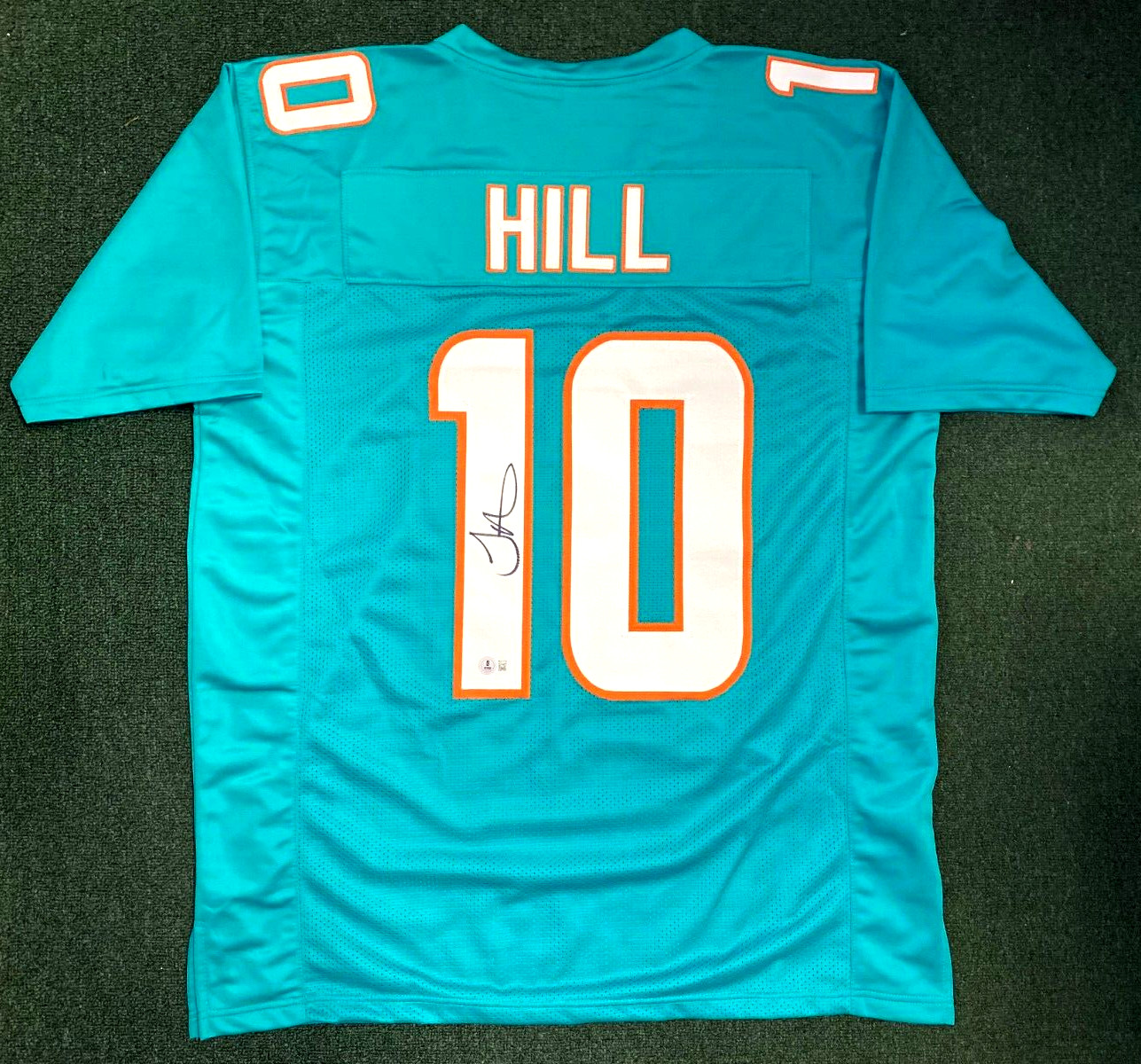 TYREEK HILL DOLPHINS SIGNED AUTO TEAL CUSTOM FOOTBALL JERSEY SZ XL BECKETT **