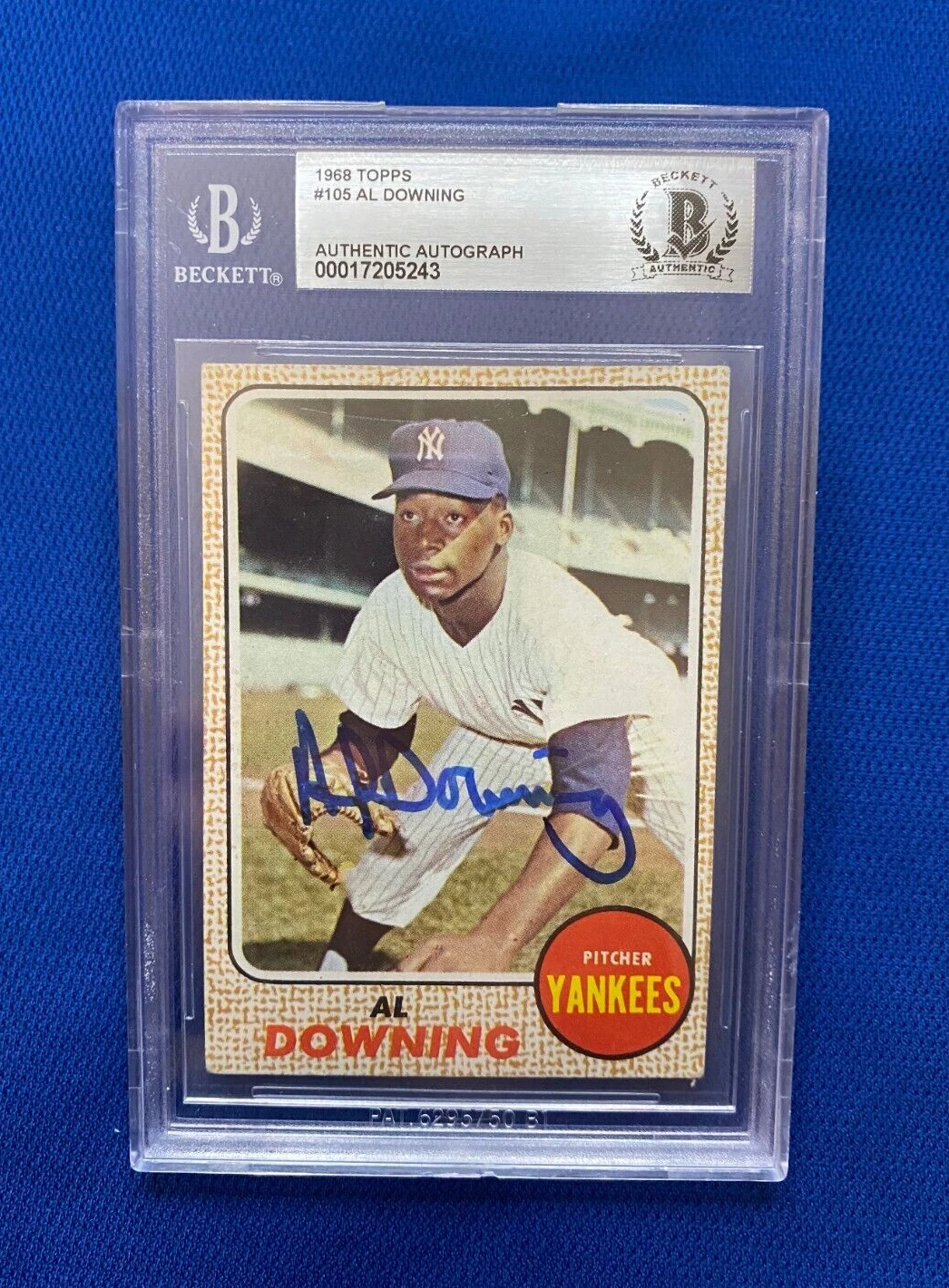 1968 TOPPS AL DOWNING NEW YORK YANKEES SIGNED AUTOGRAPHED #105 BECKETT