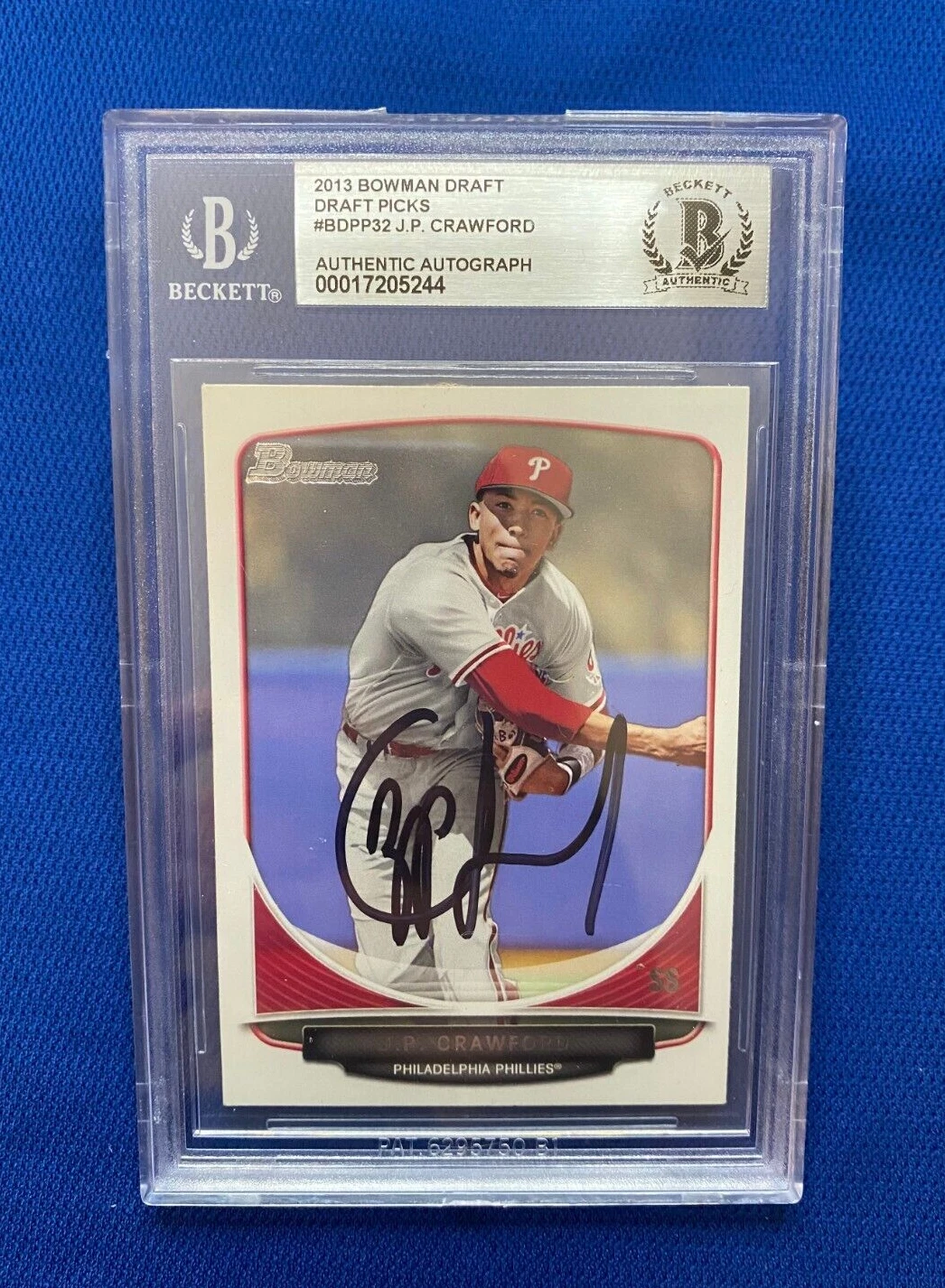2013 BOWMAN DRAFT PICKS J.P. CRAWFORD SIGNED AUTOGRAPHED RC ROOKIE BECKETT **