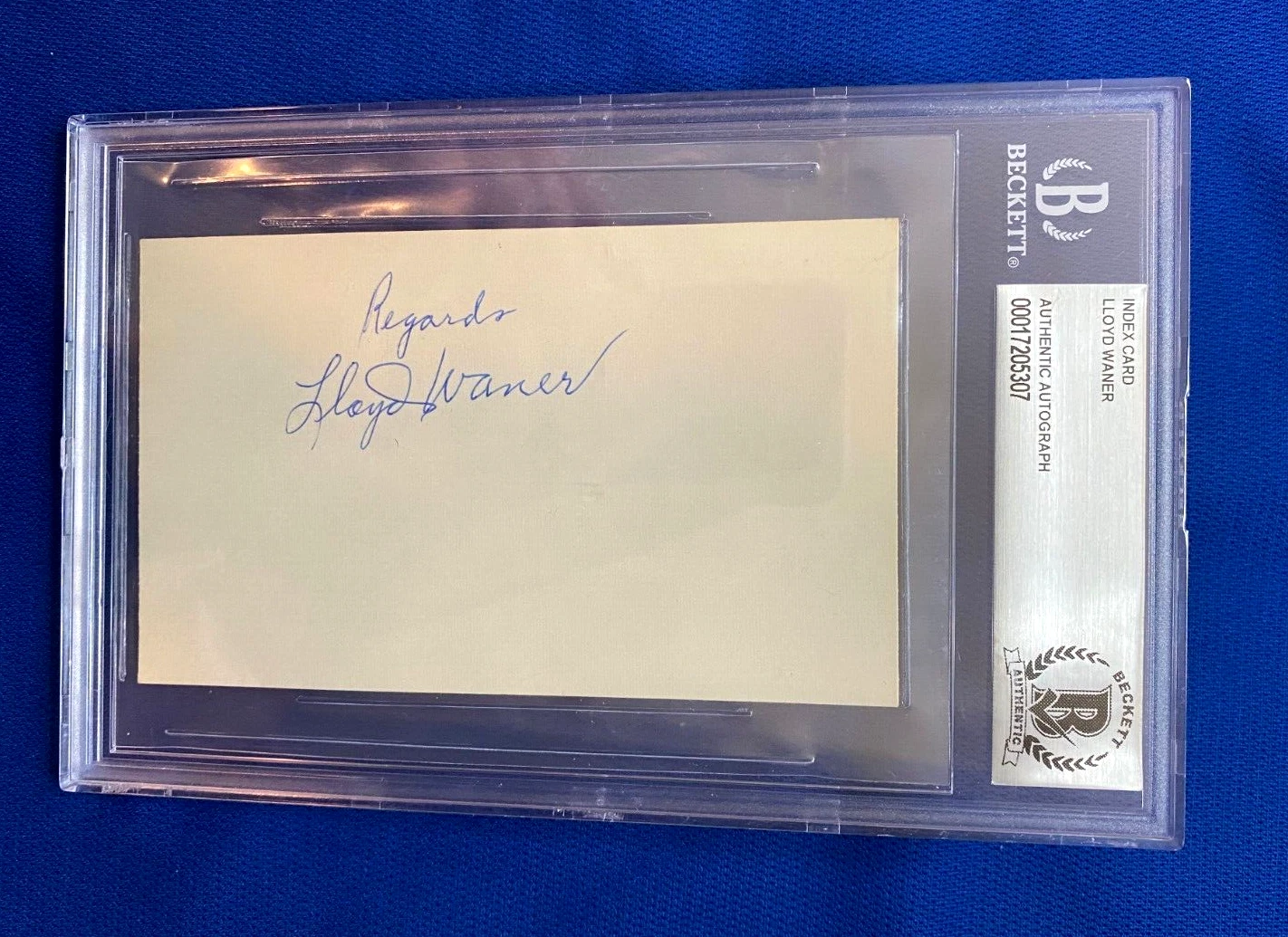 LLOYD WANER BASEBALL GREAT SIGNED AUTOGRAPHED INDEX CARD BECKETT AUTHENTIC