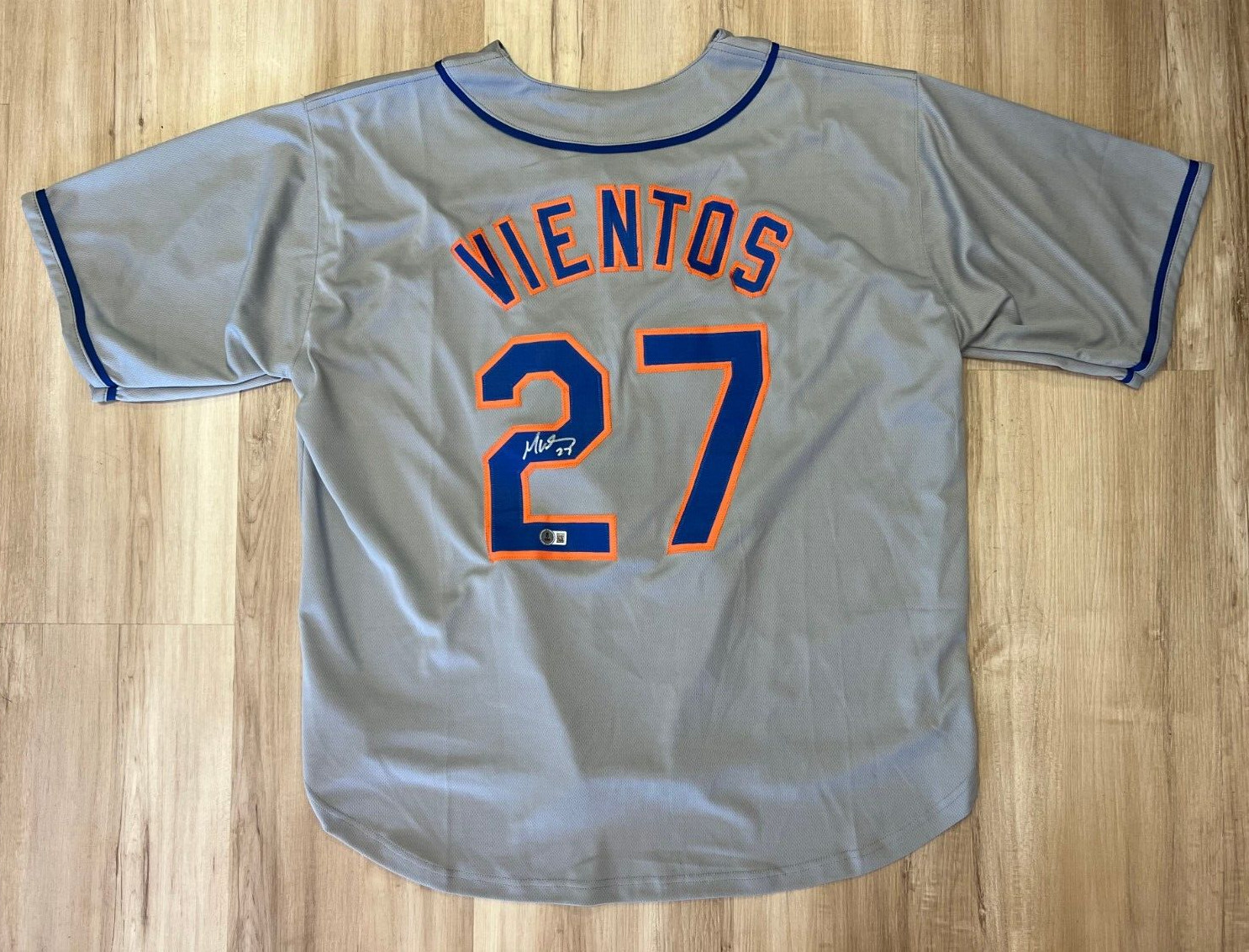 MARK VIENTOS NEW YORK METS SIGNED AUTOGRAPH GRAY CUSTOM JERSEY SZ XL BECKETT