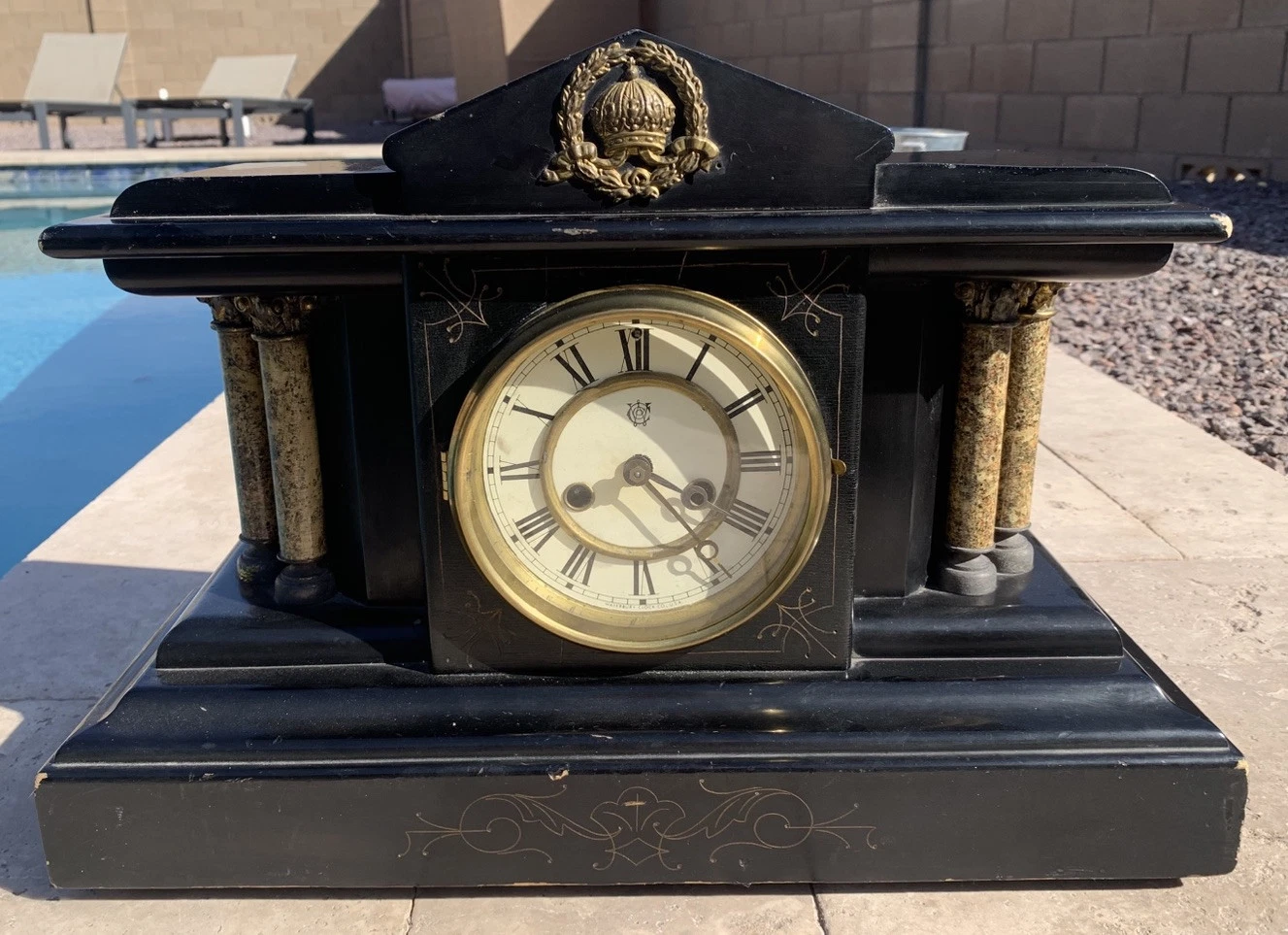 Antique Waterbury 4 Pillar Mantle Clock 1890-1910 Estate Fresh 17.5