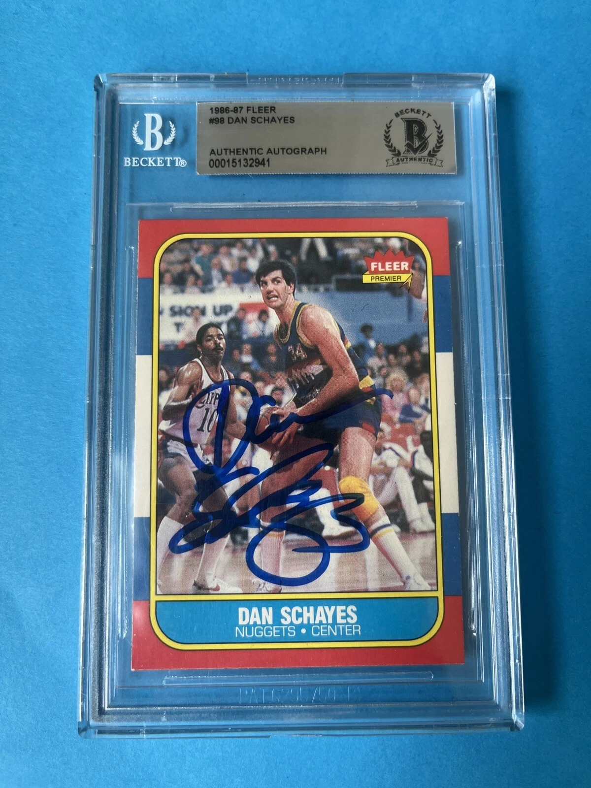 Dan Schayes Nuggets 1986 NBA Fleer Card Signed Auto Beckett BAS Slabbed