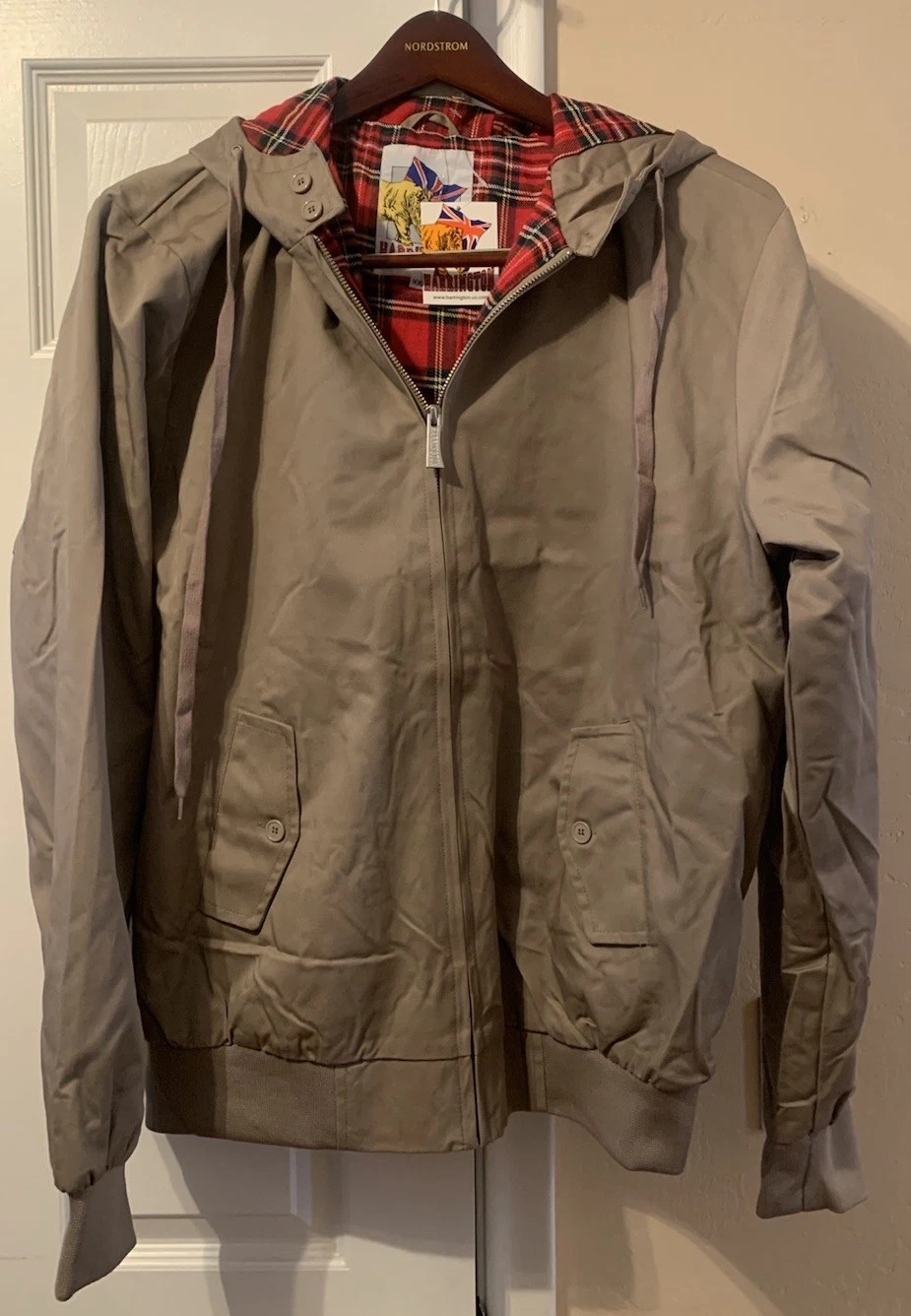 Harrington Baracuta G9 Hooded Jacket Womens XXL Beige Khaki Plaid Lined