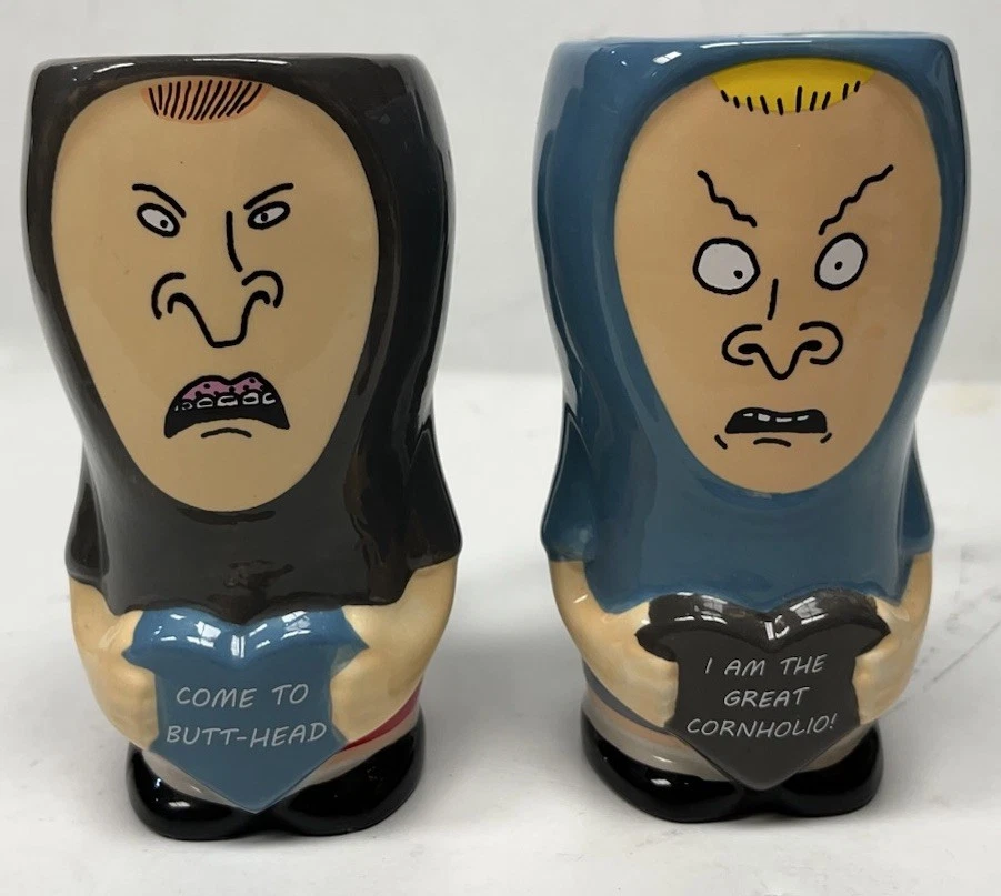 A Set of Zak Designs Beavis and Butthead Chibi Mugs Gen X MTV Valentine's Day