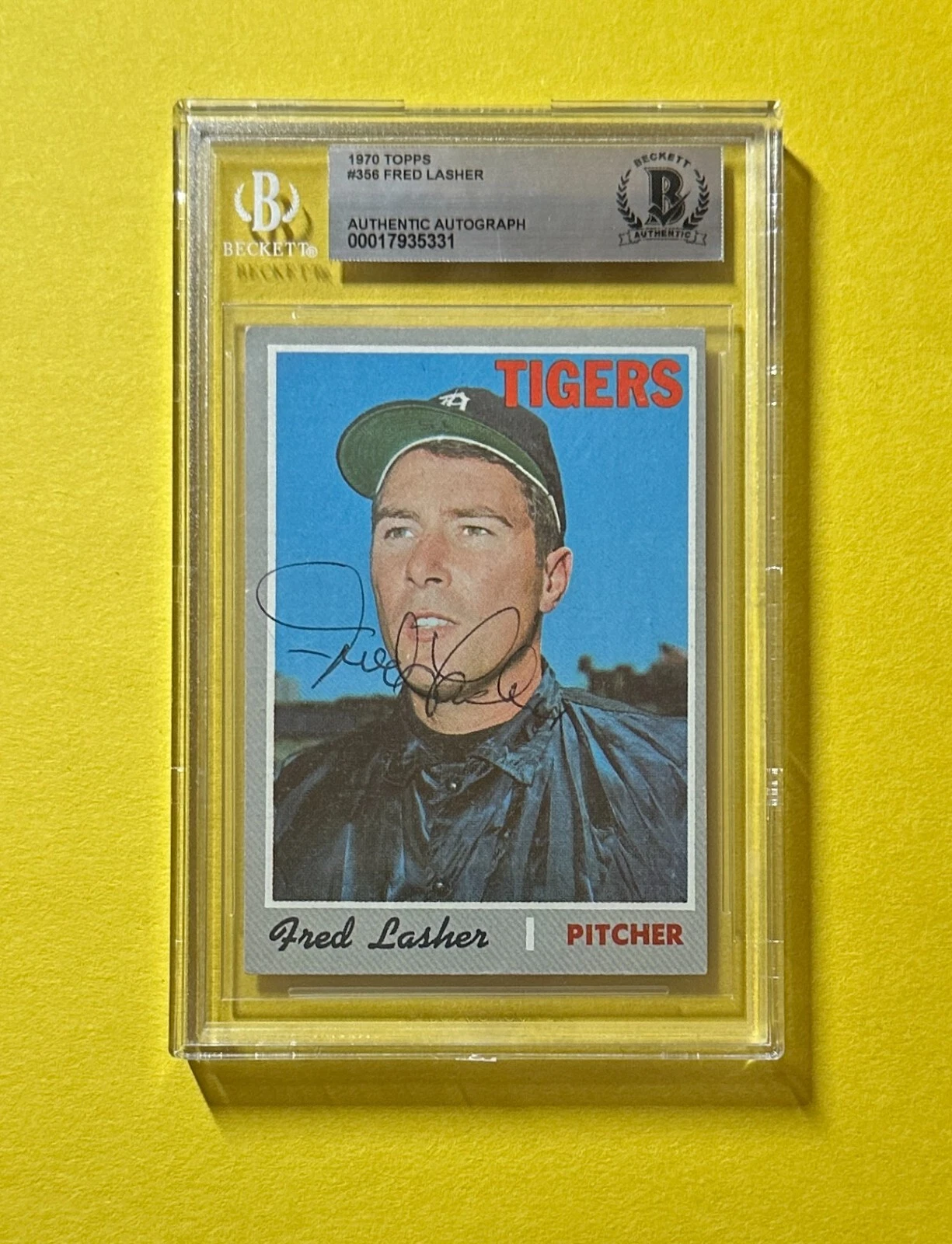 1970 TOPPS FRED LASHER #356 BECKETT AUTHENTIC SIGNED AUTOGRAPH CARD TIGERS