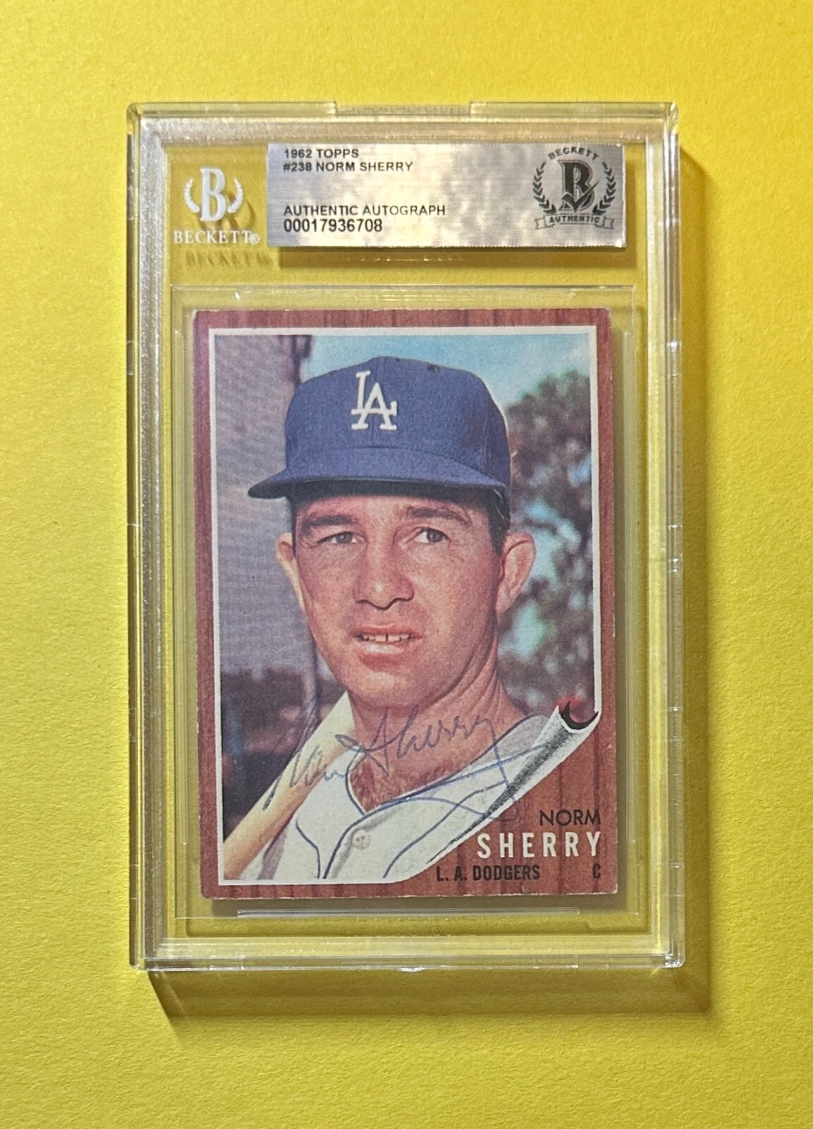 1962 TOPPS NORM SHERRY #238 BECKETT AUTHENTIC SIGNED AUTOGRAPH CARD DODGERS