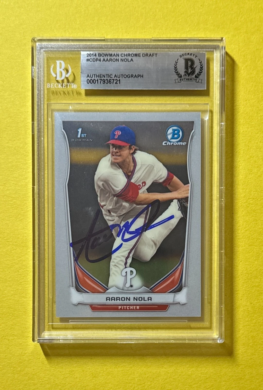 2014 BOWMAN CHROME DRAFT AARON NOLA #CDP4 BECKETT AUTHENTIC SIGNED AUTO CARD