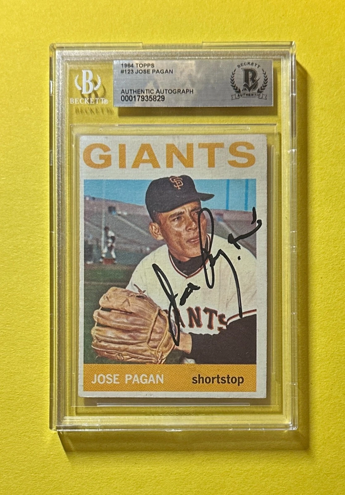 1964 TOPPS JOSE PAGAN #123 BECKETT AUTHENTIC SIGNED AUTO CARD GIANTS